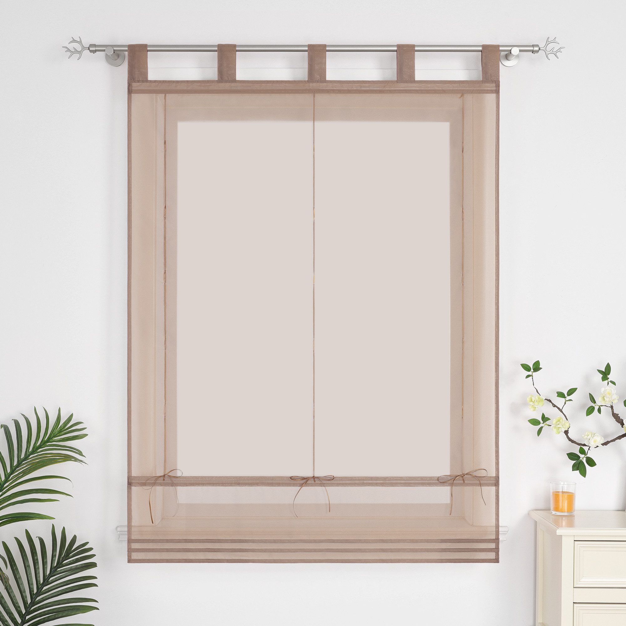 Delien Raffrollo vielseitiger Kurzrollo Sophia in uni‑Farbe, Fensterrollo für Fenster, mit Schlaufen, Voile Uni Wohnzimmer Gardine – Bild 2 von 5