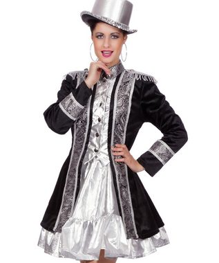 Karneval-Klamotten Kostüm Frack Damen Samt schwarz mit Borde Brokat silber, Parade Frack Damenkostüm Frauenkostüm Karneval Fasching