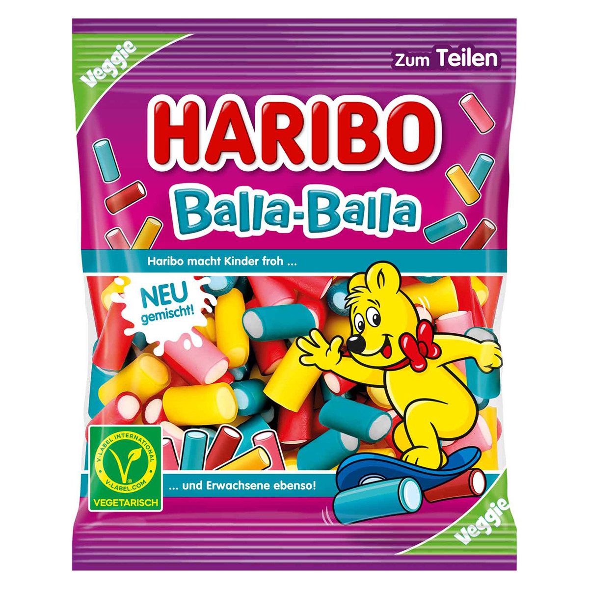 HARIBO Süßigkeit, Haribo Balla Balla Konfekt ummantelt von Fruchtgummi veggie 160g