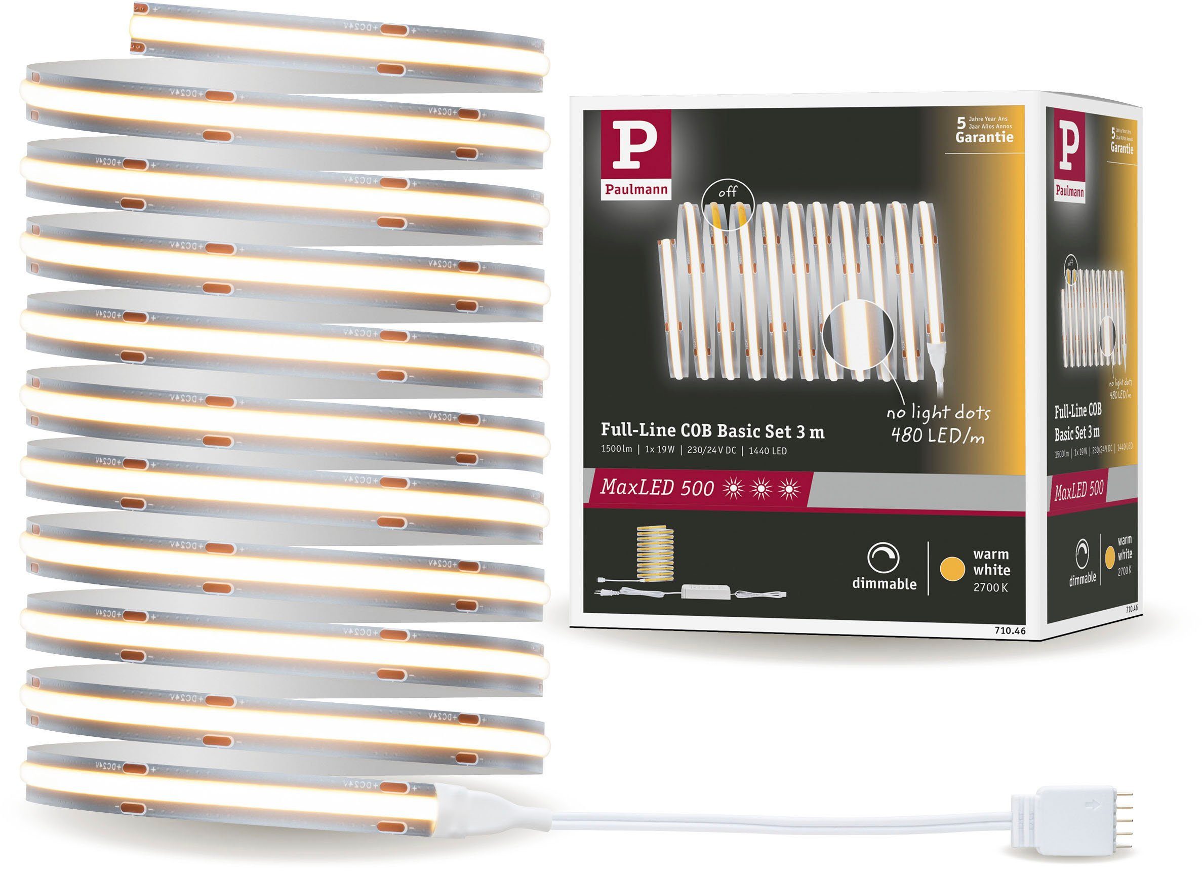 Neueste Informationen Paulmann LED-Streifen MaxLED Basisset Basisset 480LED 2700K, Warmweiß 500 3m 19W Full-Line COB 1500lm 1-flammig