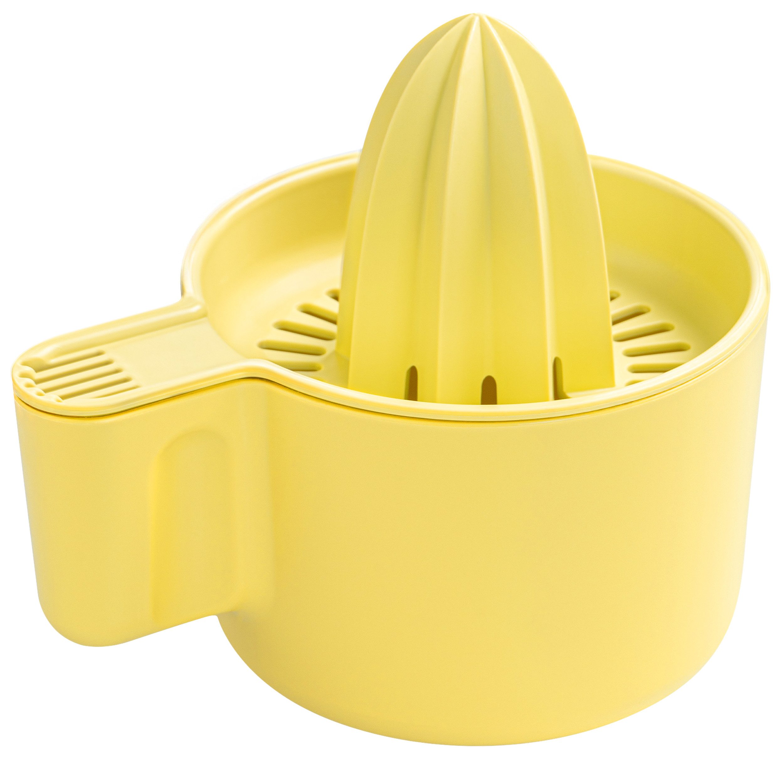 KONZEPT Zitruspresse Orangenpresse mit Behälter 500ml mit Ausguss, Manuelle Saftpresse, ideal für Zitronen, Orangen, Limetten – Gelb