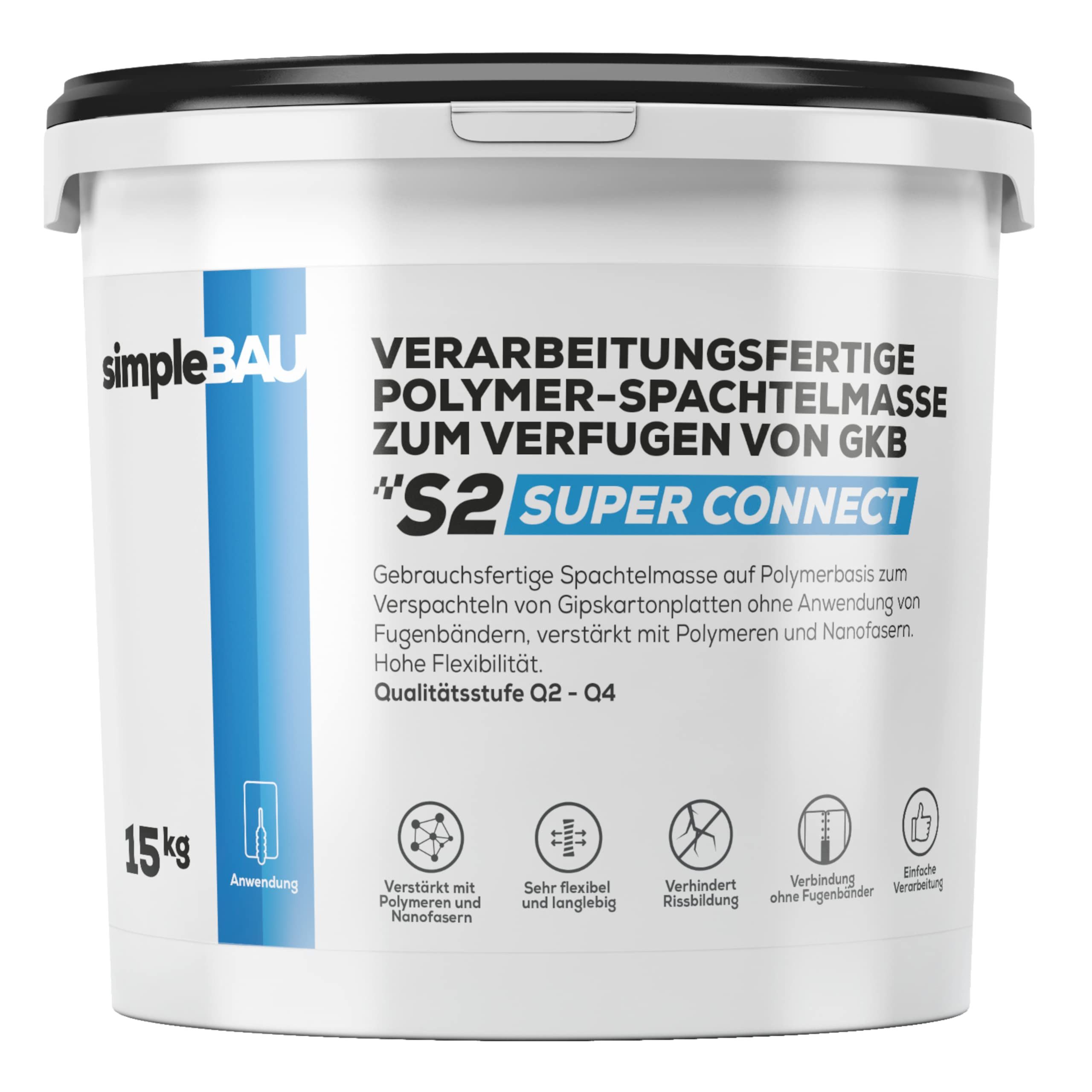 simpleBAU Dichtstoff Weiß Innen 15kg, Polymerbasierte Fertigspachtel für Gipskartonplatten