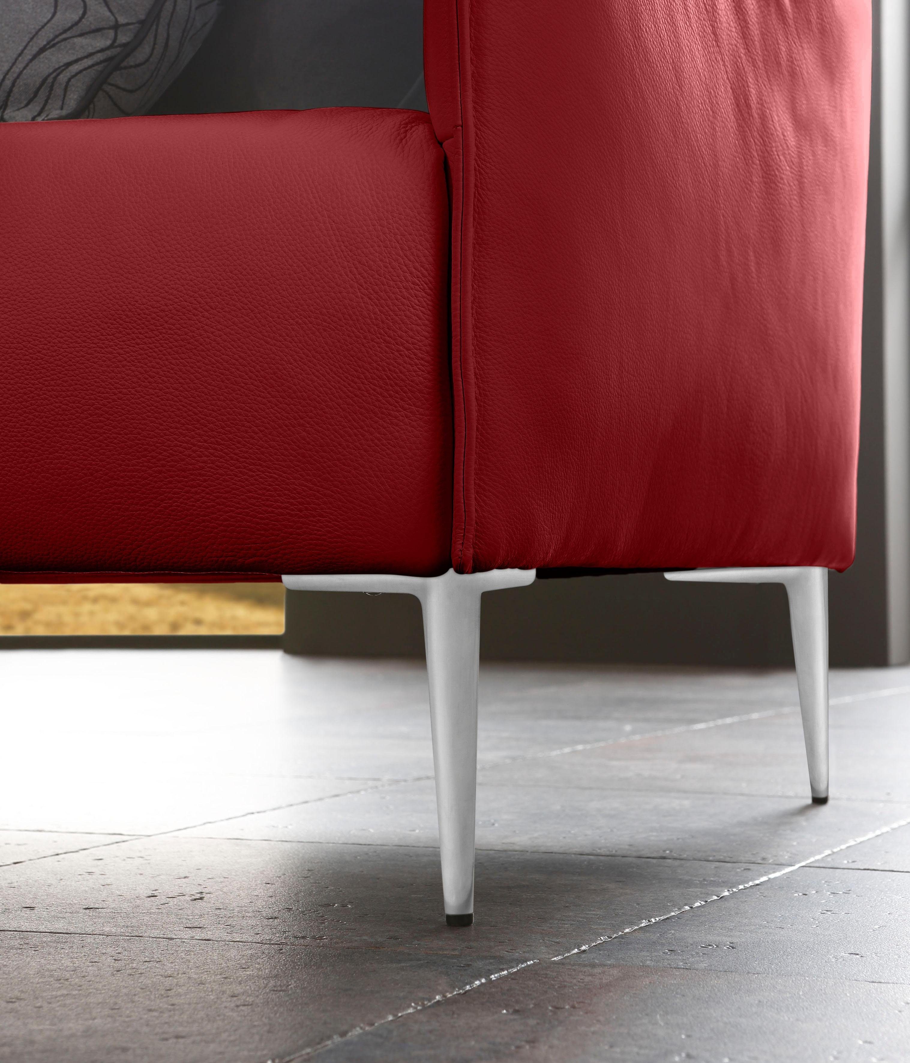 sally, Metallfüßen Chrom mit 224 Z59 W.SCHILLIG cm glänzend, Breite red 3-Sitzer in ruby