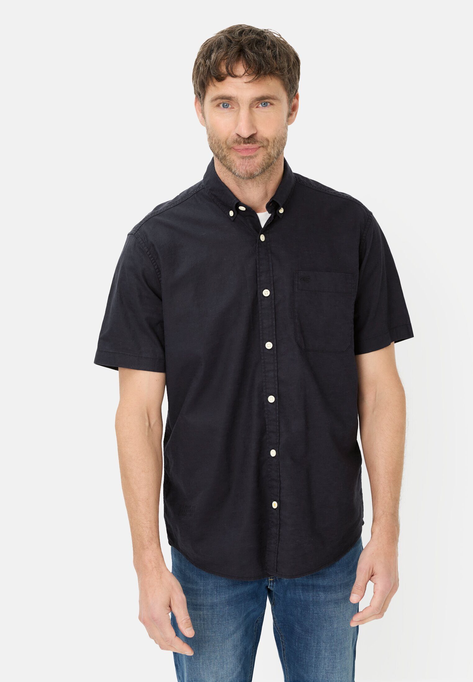 camel active Kurzarmhemd aus Leinenmix Kurzarm Button-Down