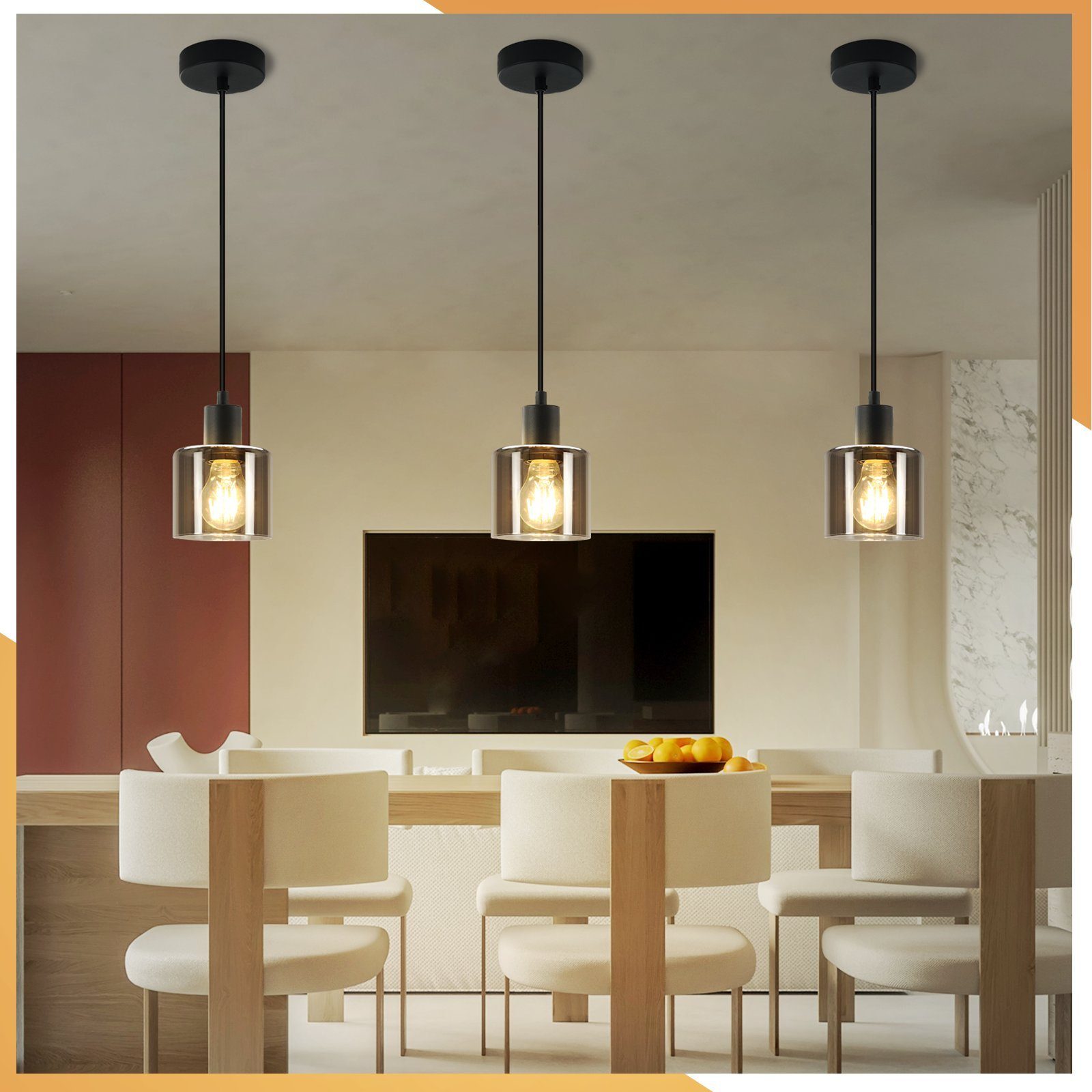 ZMH Pendelleuchte Vintage Esstisch Hängelampe Schwarz E27 für Wohnzimmer Hotel, ohne Leuchtmittel, Esszimmerlampe x Industrial Pendellampe Höhenverstellbar – Bild 2 von 5