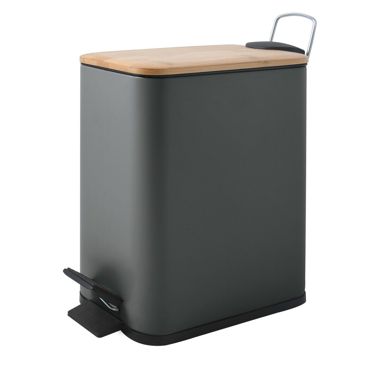 spirella Kosmetikeimer ERIK Bambus, Treteimer mit Softclose-Absenkautomatik, Anti-Fingerprint-Beschichtung, eleganter Materialmix Stahl matt / Bambus, herausnehmbarer Inneneimer, innovatives Design, besonders schmale Form, 5L, anthrazit grau matt