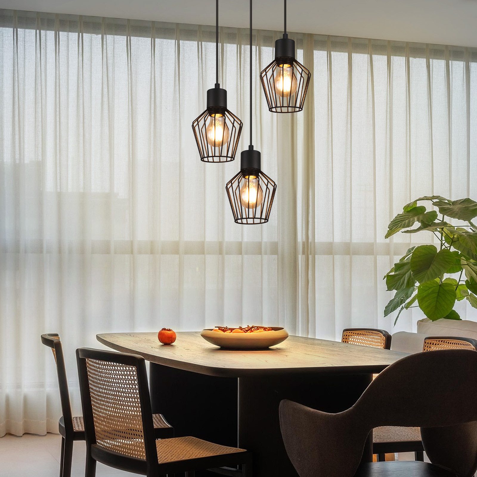 ZMH Pendelleuchte Esszimmer 3 Flammig Schwarz Industrie Hängeleuchte E27 für Flur Cafe, ohne Leuchtmittel – Bild 4 von 5