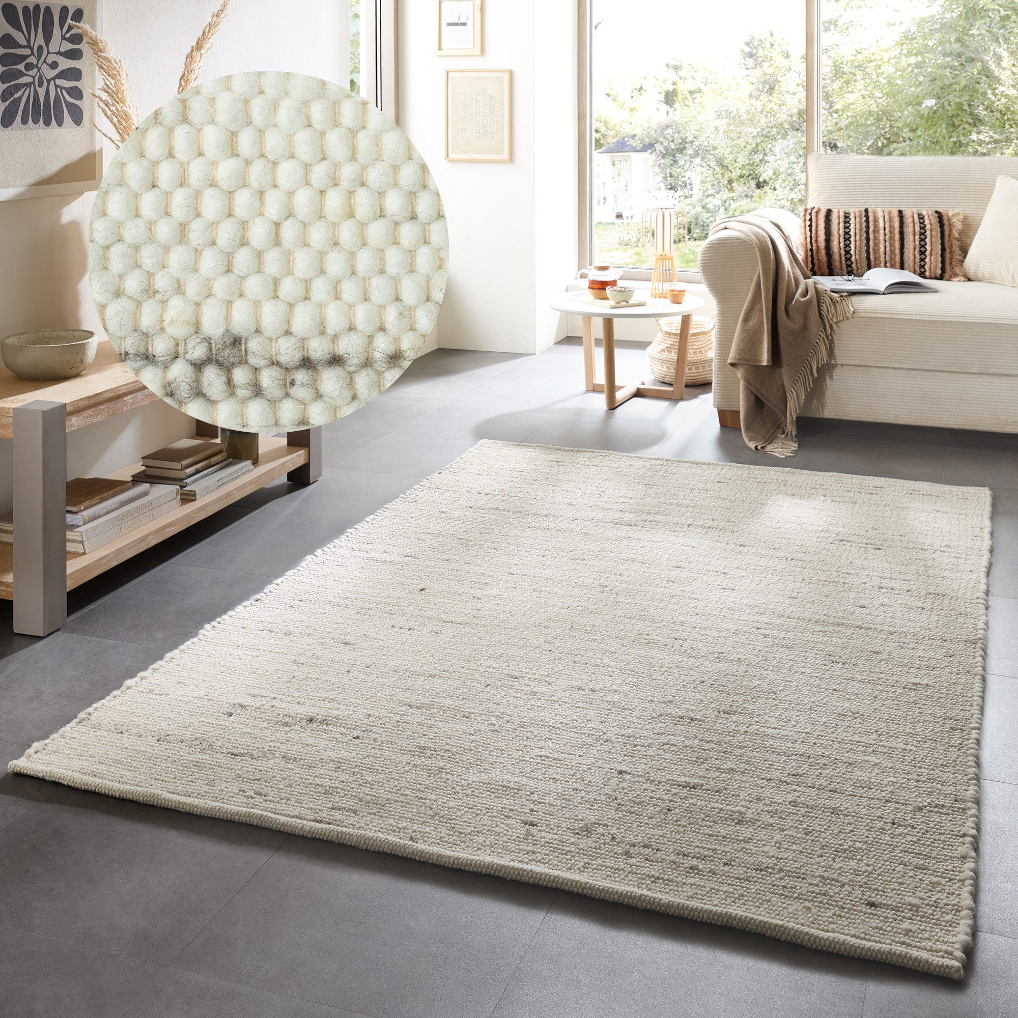 OTTO home Wollteppich Greith, Handwebteppich, rechteckig, Höhe: 12 mm, reine Wolle, meliert, handgewebt, Wendeteppich, Scandi, Wohnzimmer