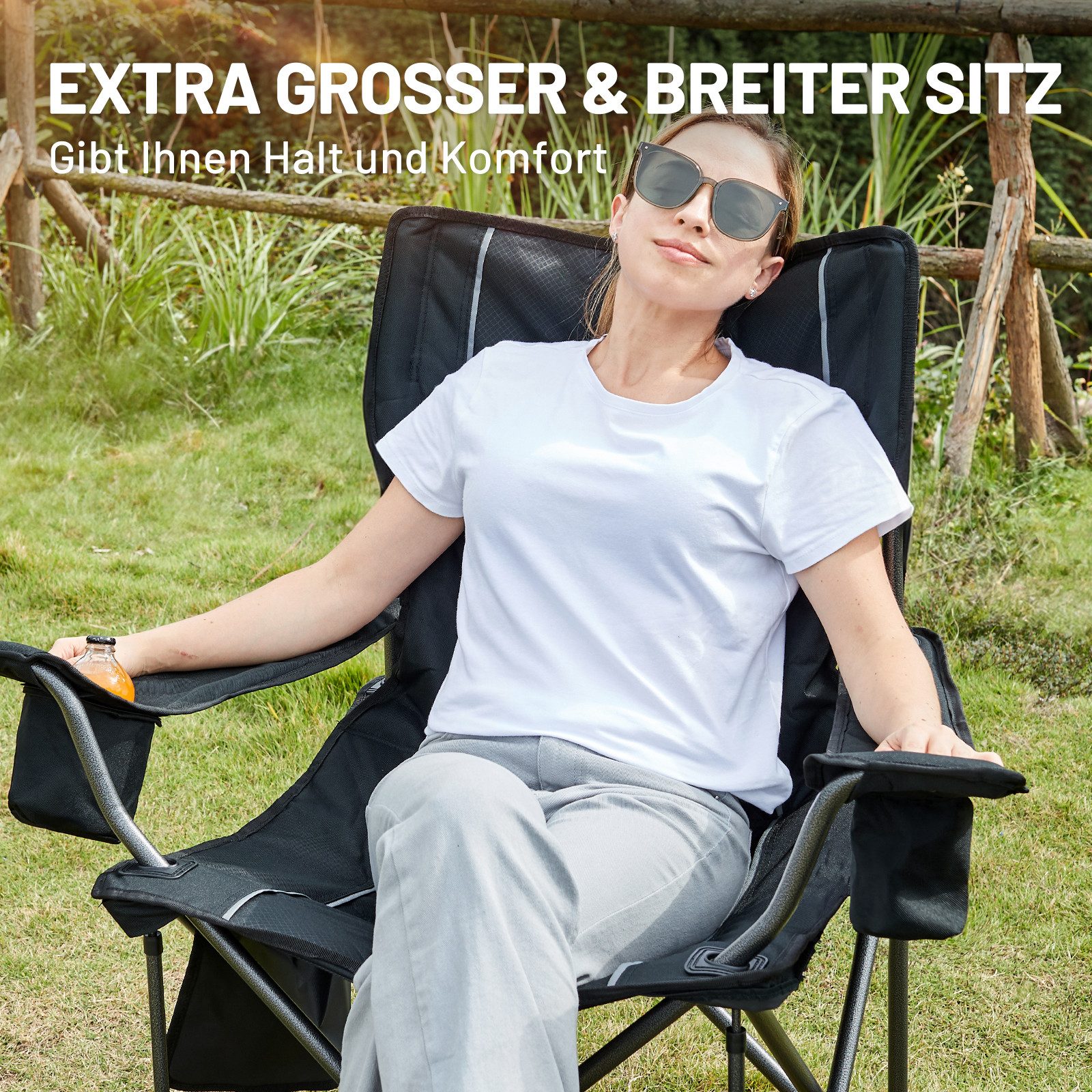 TIMBER RIDGE Campingstuhl Faltbarer Stuhl, 200KG Belastbar,TIMBER RIDGE Übergroßer Bequem (2 St), aus 600D Polyester, mit höhenverstellbaren Armlehnen – Bild 4 von 5
