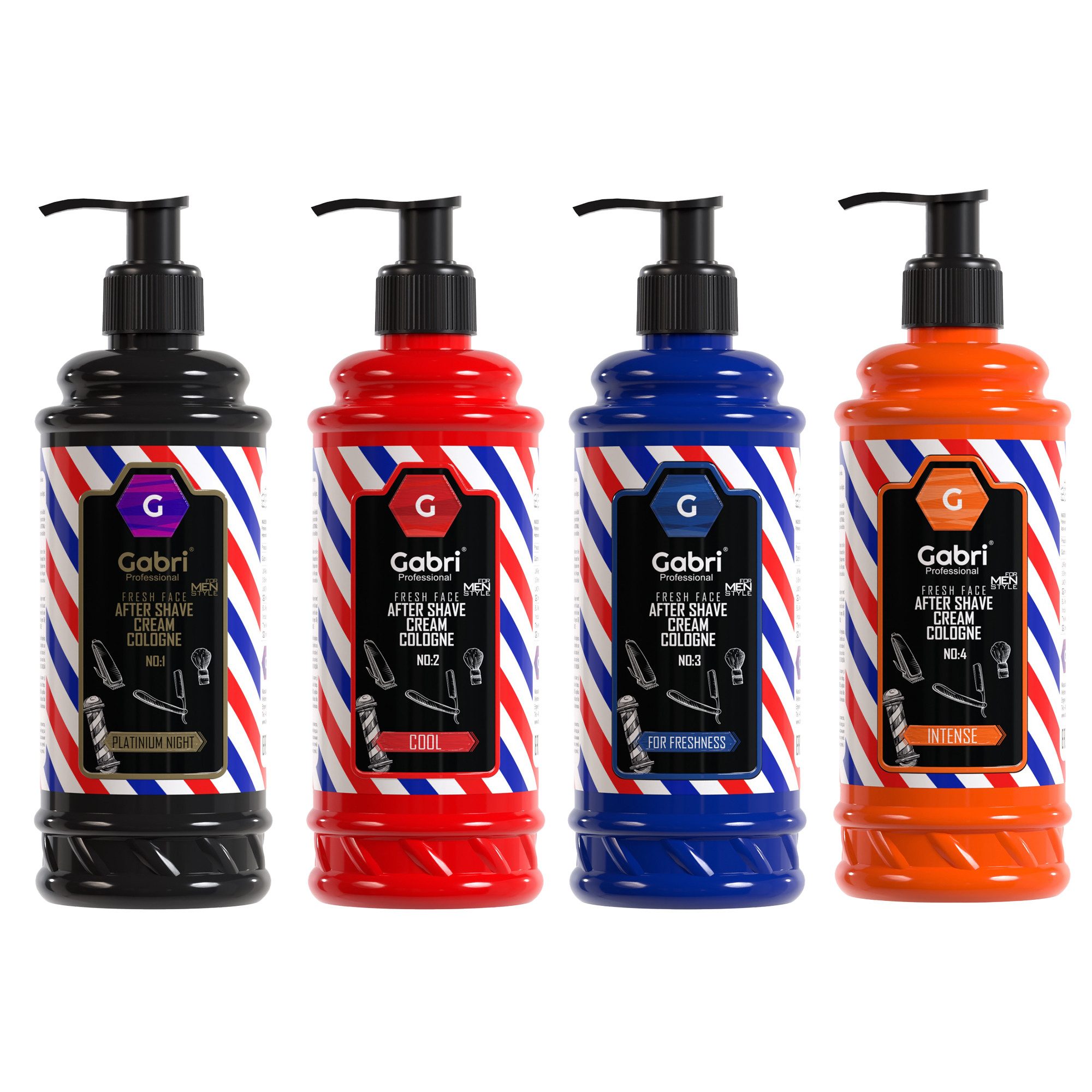 Gabri Professional After Shave Lotion Gabri Pro - 4 x After Shave Cream Cologne Collection-Set je 400 ml Spar-Set, 4-tlg.