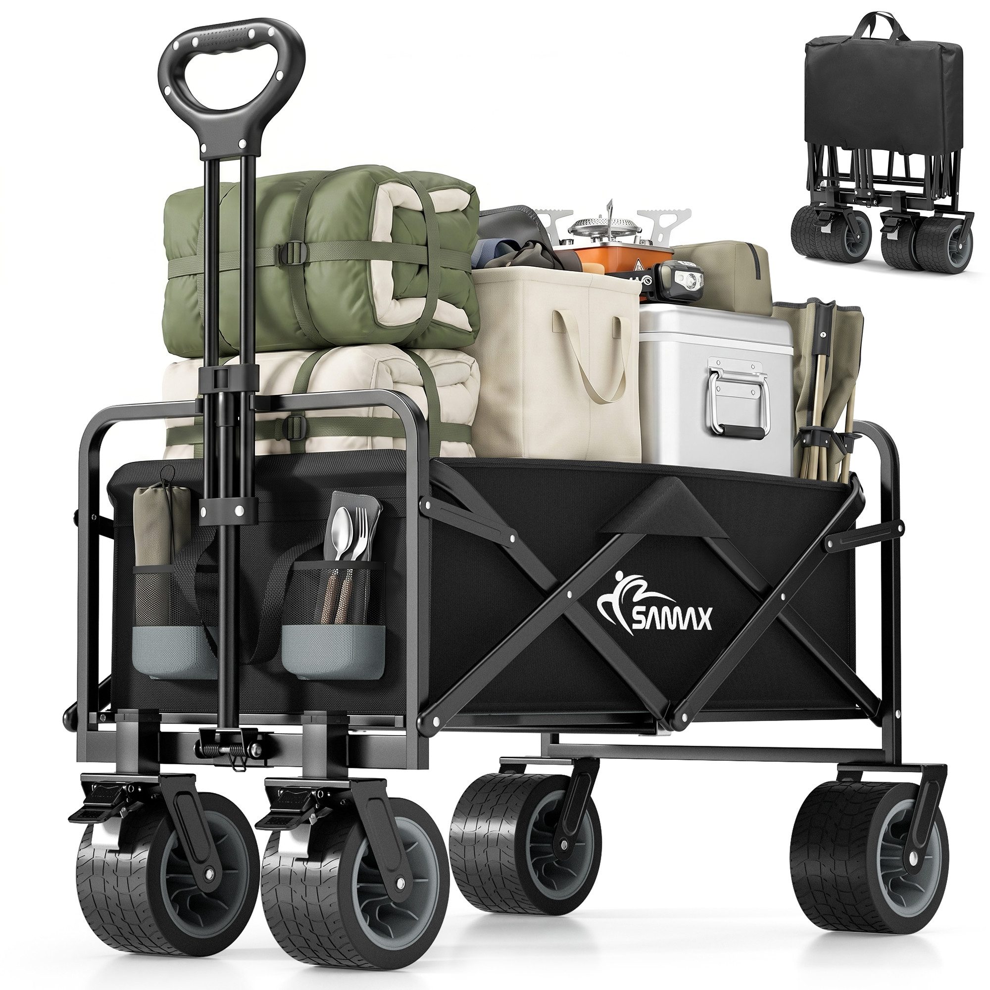 SAMAX Bollerwagen Faltbarer Offroad Camping Edition - Schwarz / Grau