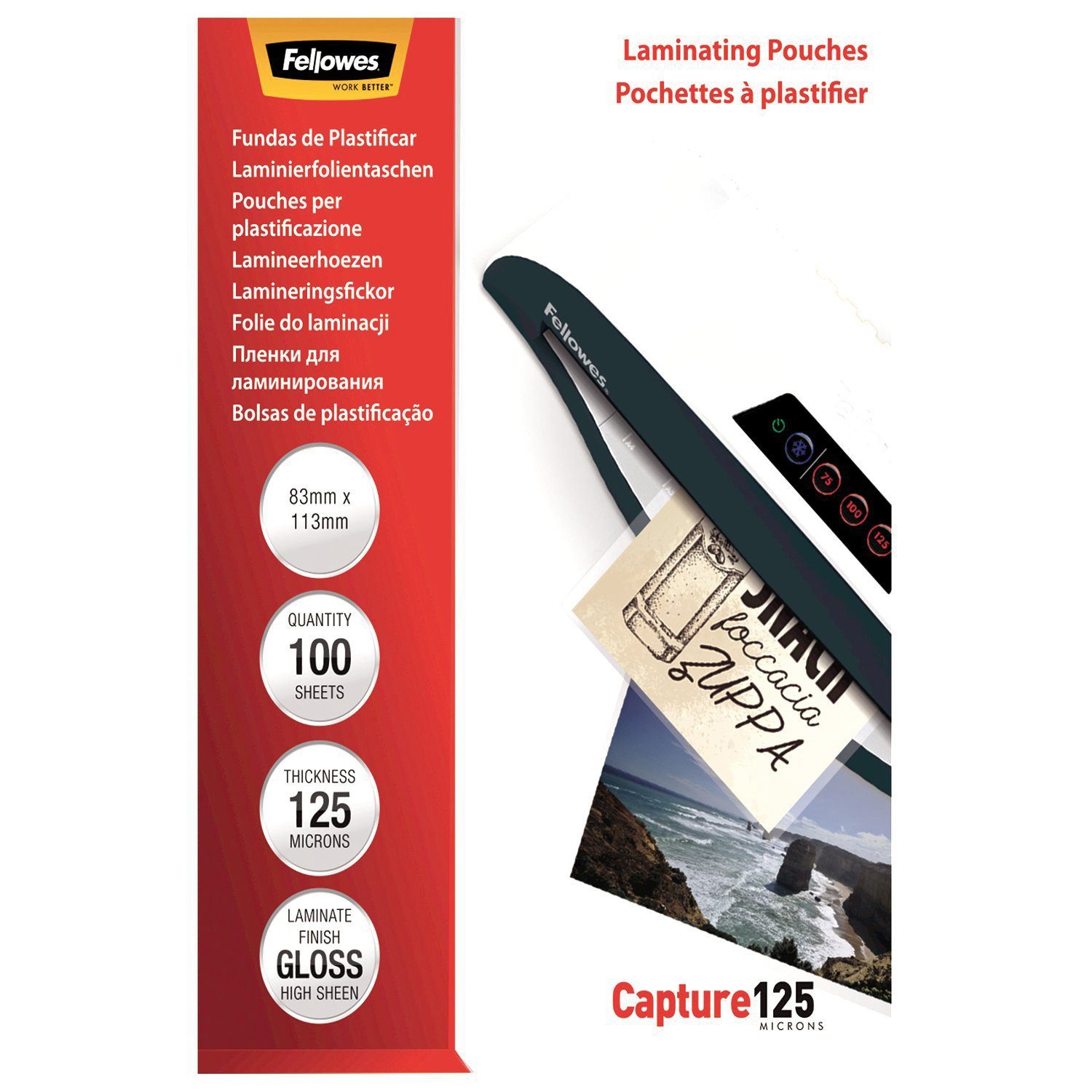 FELLOWES Schutzfolie Fellowes® 53071 Laminierfolie Capture 125mic 83x113mm - 100 Stück, Abgerundete Ecken