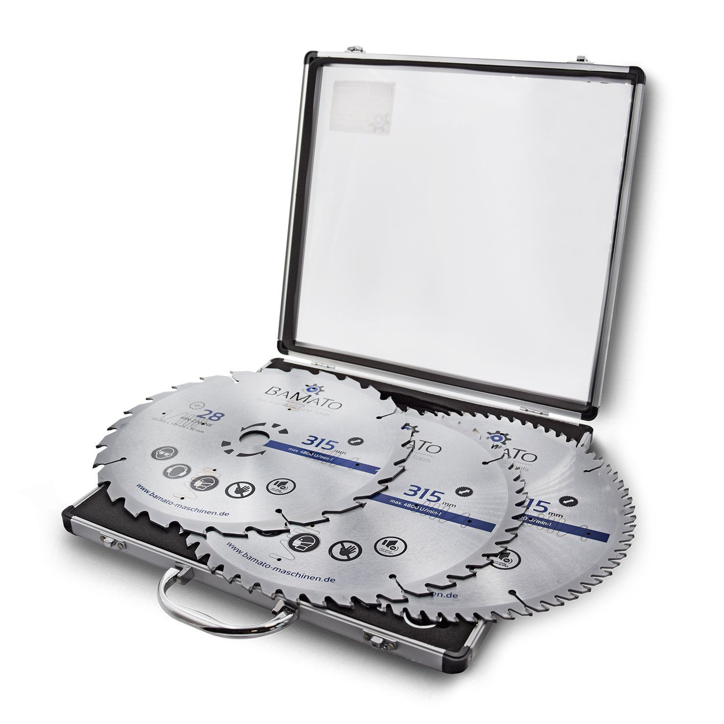 BAMATO Kreissägeblatt SBS315SET (3-St), HM-Sägeblattset 315mm mit 28, 48, 72 Zähnen, Sägeblatt, mit Alukoffer