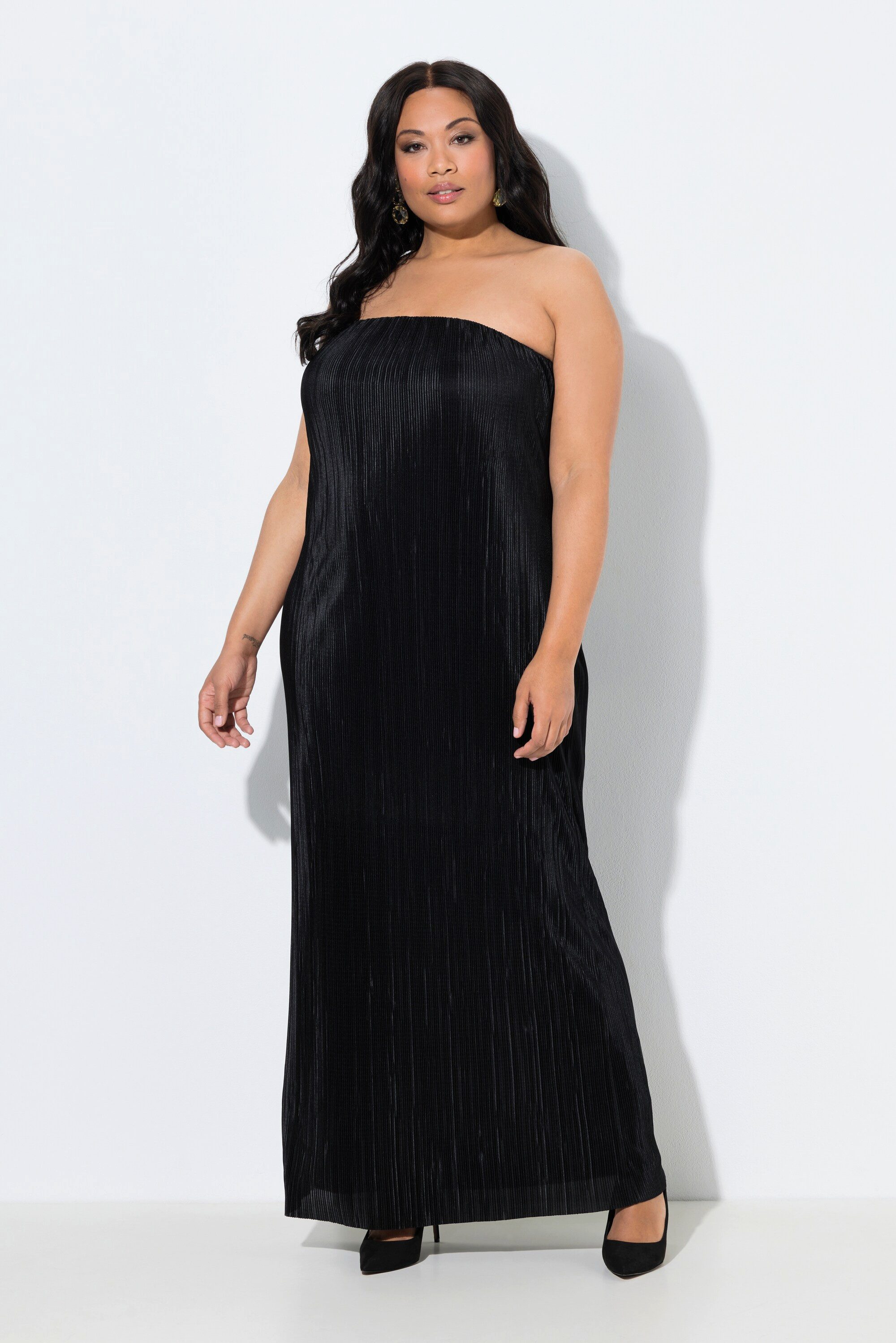 Jerseykleid Plissee-Maxikleid elastischer Ausschnitt