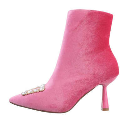 Ital-Design Damen Elegant High-Heel-Stiefelette Pfennig-/Stilettoabsatz High-Heel Stiefeletten in Pink