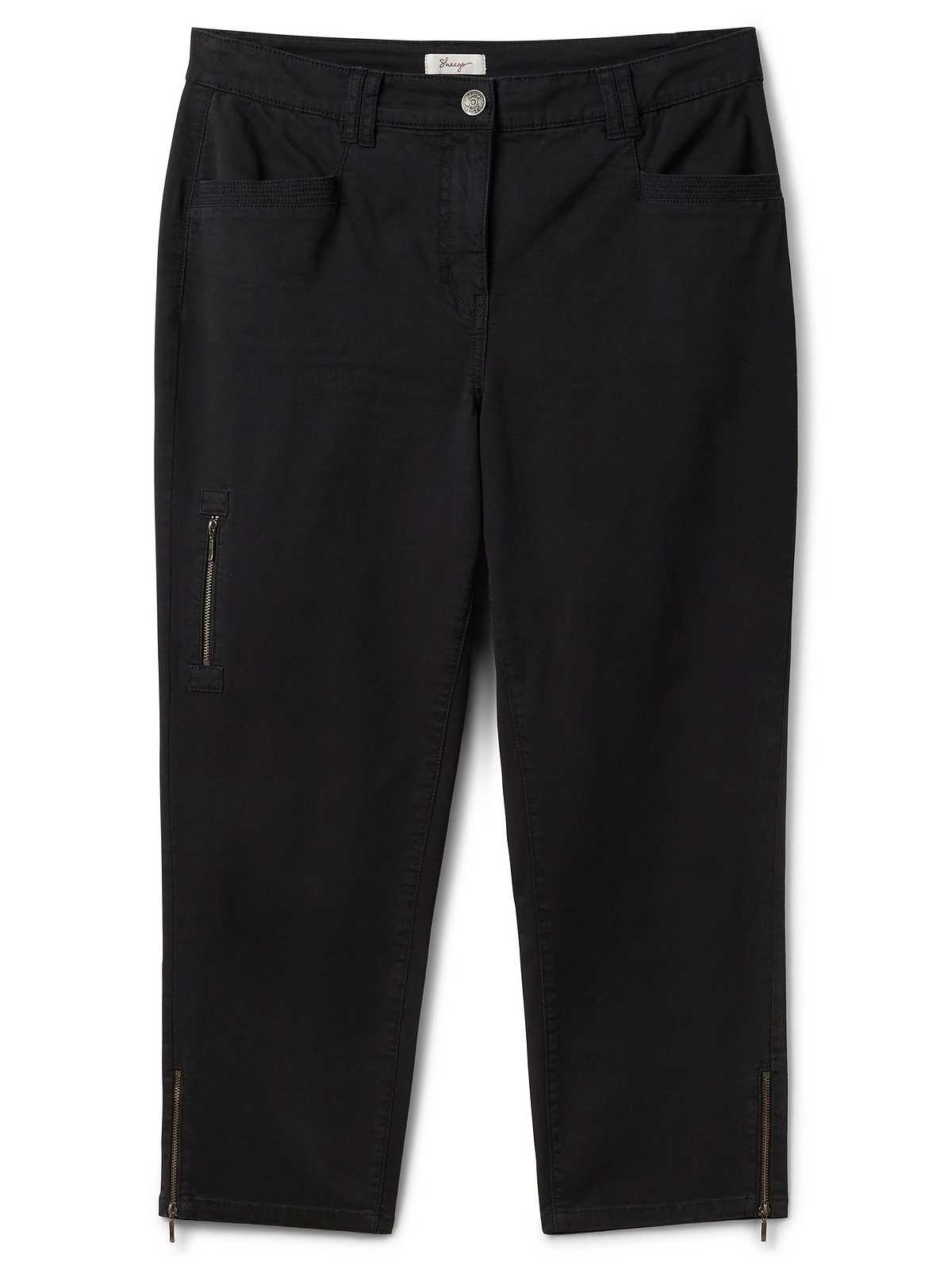 Baumwoll-Twill Größen aus Zipper-Details Stretch-Hose mit Sheego Große schwarz