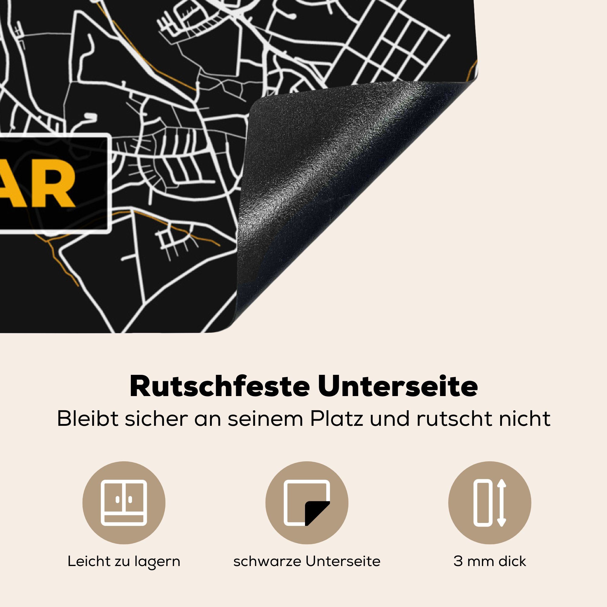 Deutschland küche Vinyl, Herdblende-/Abdeckplatte - MuchoWow Karte tlg), - Stadtplan Ceranfeldabdeckung, Arbeitsplatte 78x78 Gold für Wetzlar, - (1 - cm,