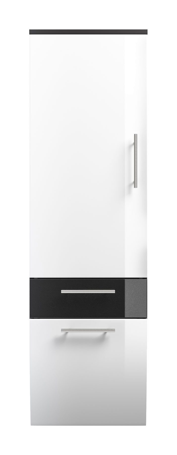 Magnolia Home Badmöbel-Set Hochschrank 135 cm Salona Weiss hochglanz/Grafit hochglanz, Soft-Close