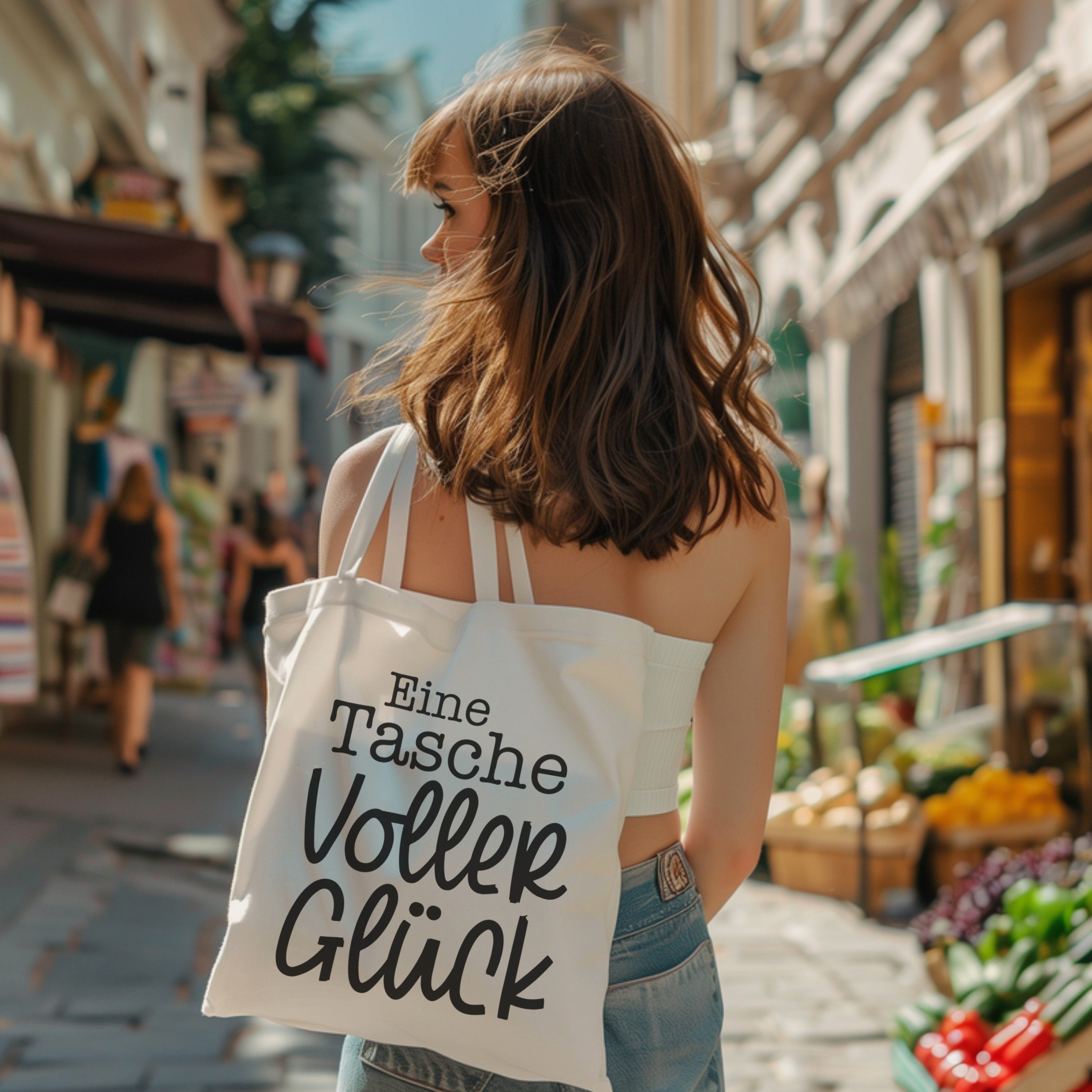 PhotoFancy Tragetasche mit Spruch 'Tasche voller Glück' - Stoffbeutel, mit lustigem Spruch
