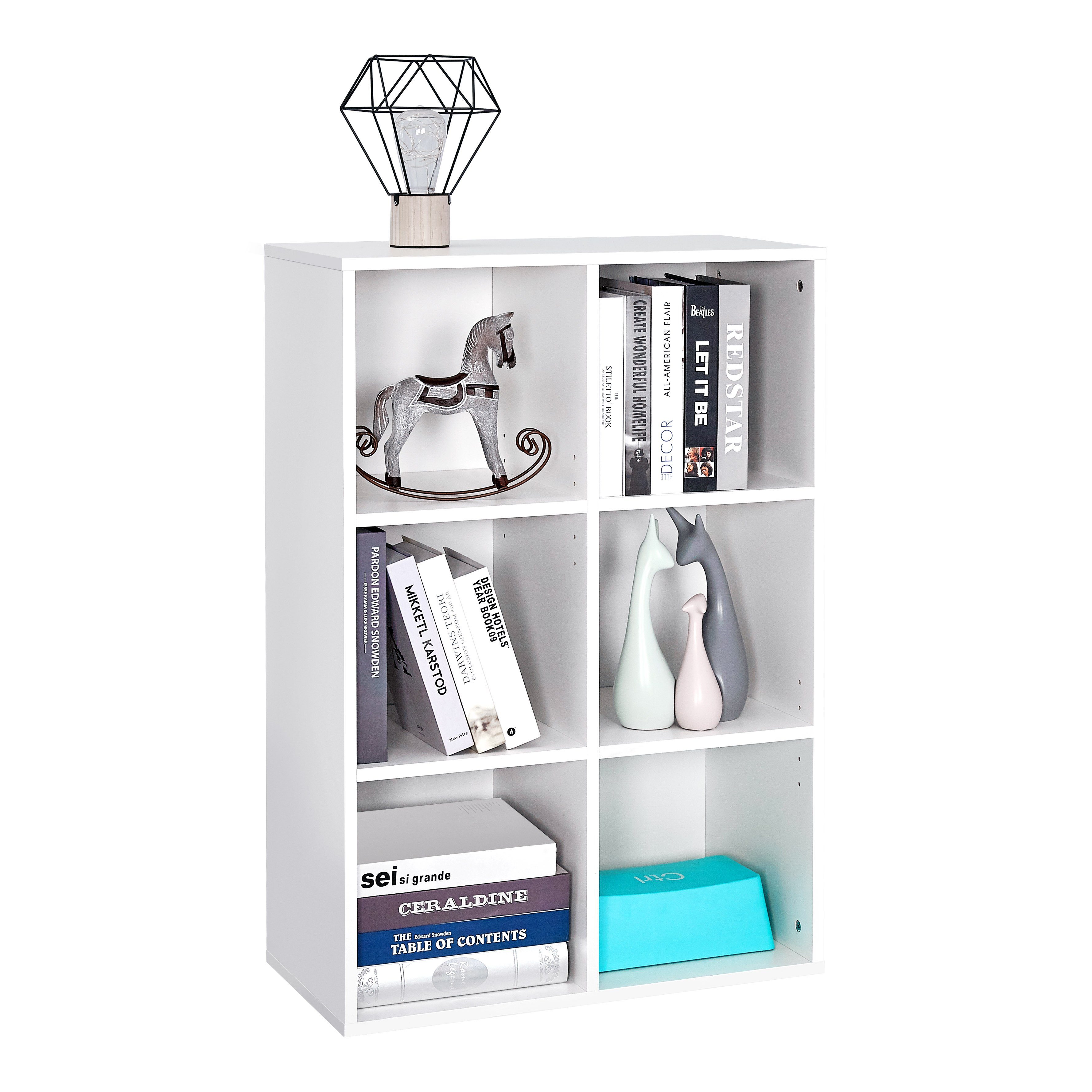 Mondeer Bücherregal Bücherschrank, Würfelregal, Standregal, mit 6 Fächern, Weiß – Bild 5 von 5