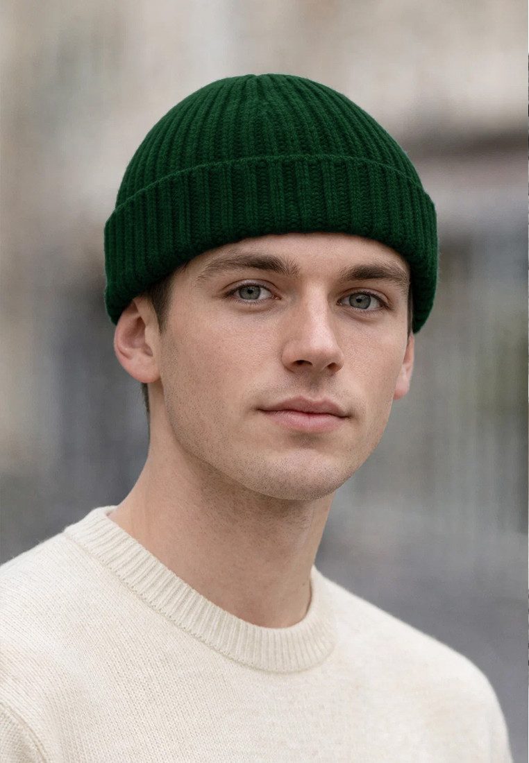 Yuhu Beanie Trawler Beanie Herren kurz Retro Dockermütze mit Umschlag Rippstrick