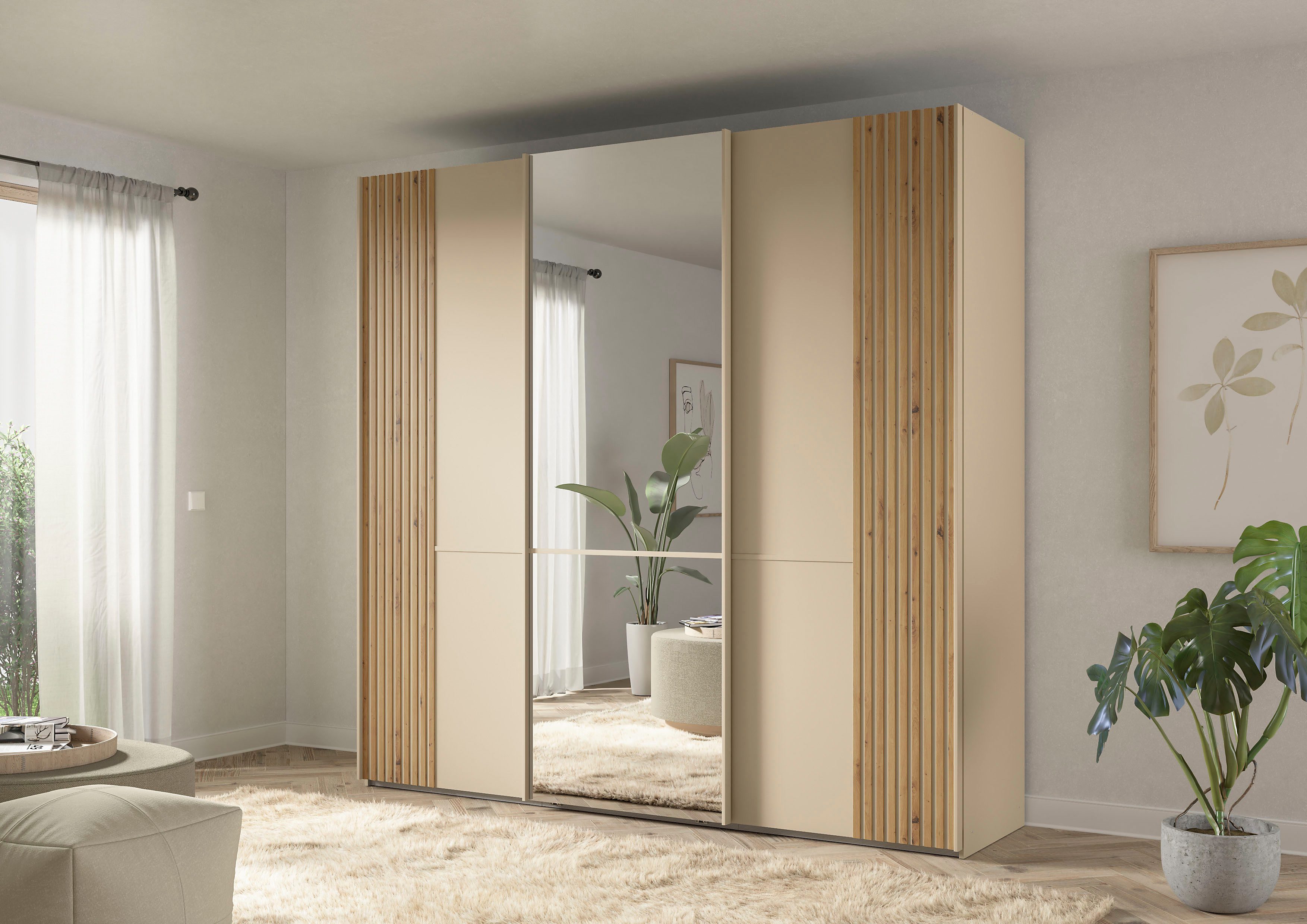 Musterring Schwebetürenschrank Isabelle Türen mit Lamellenoptik, mittige Spiegeltür, verschiedene Größen