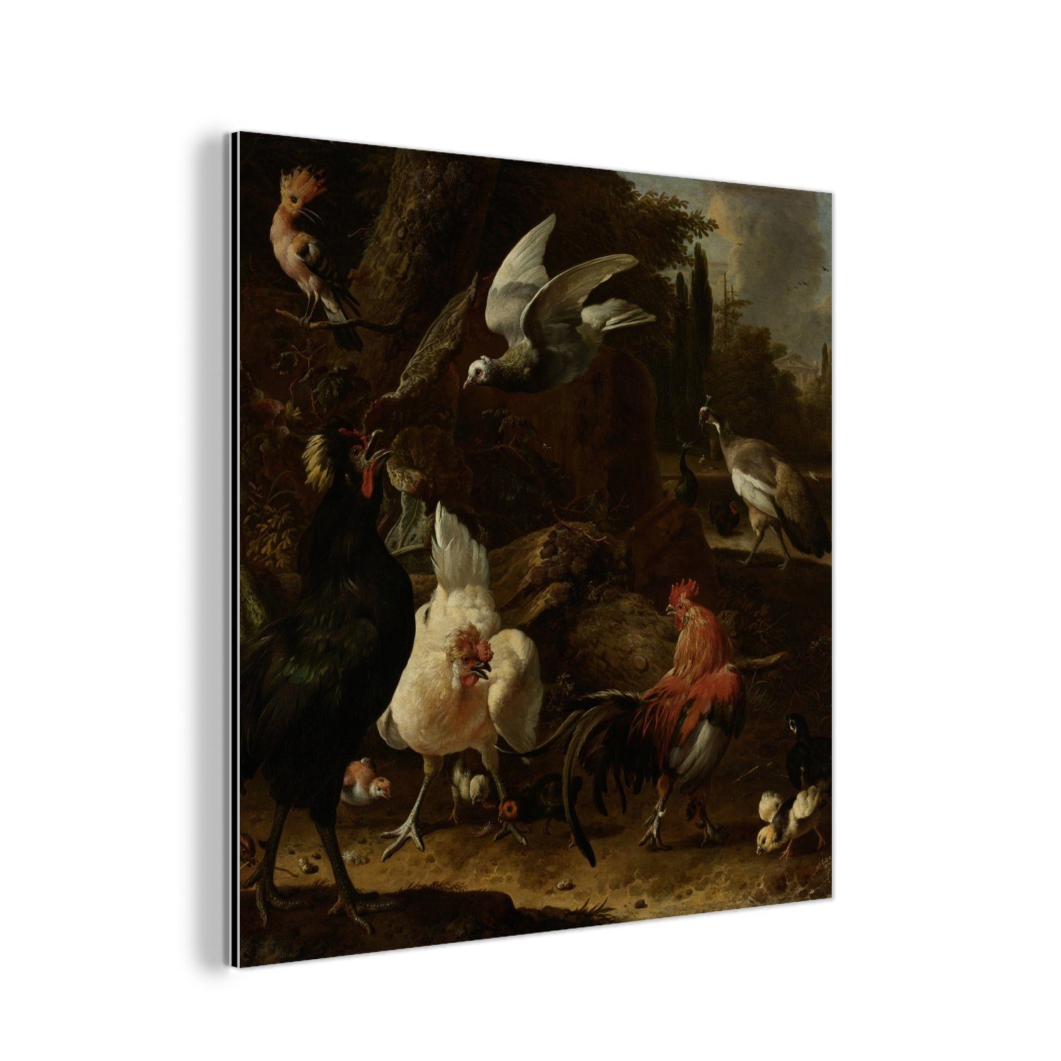 MuchoWow Metallbild Vögel in einem Park - Gemälde von Melchior d'Hondecoeter, (1 St), Alu-Dibond-Druck, Gemälde aus Metall, Aluminium deko