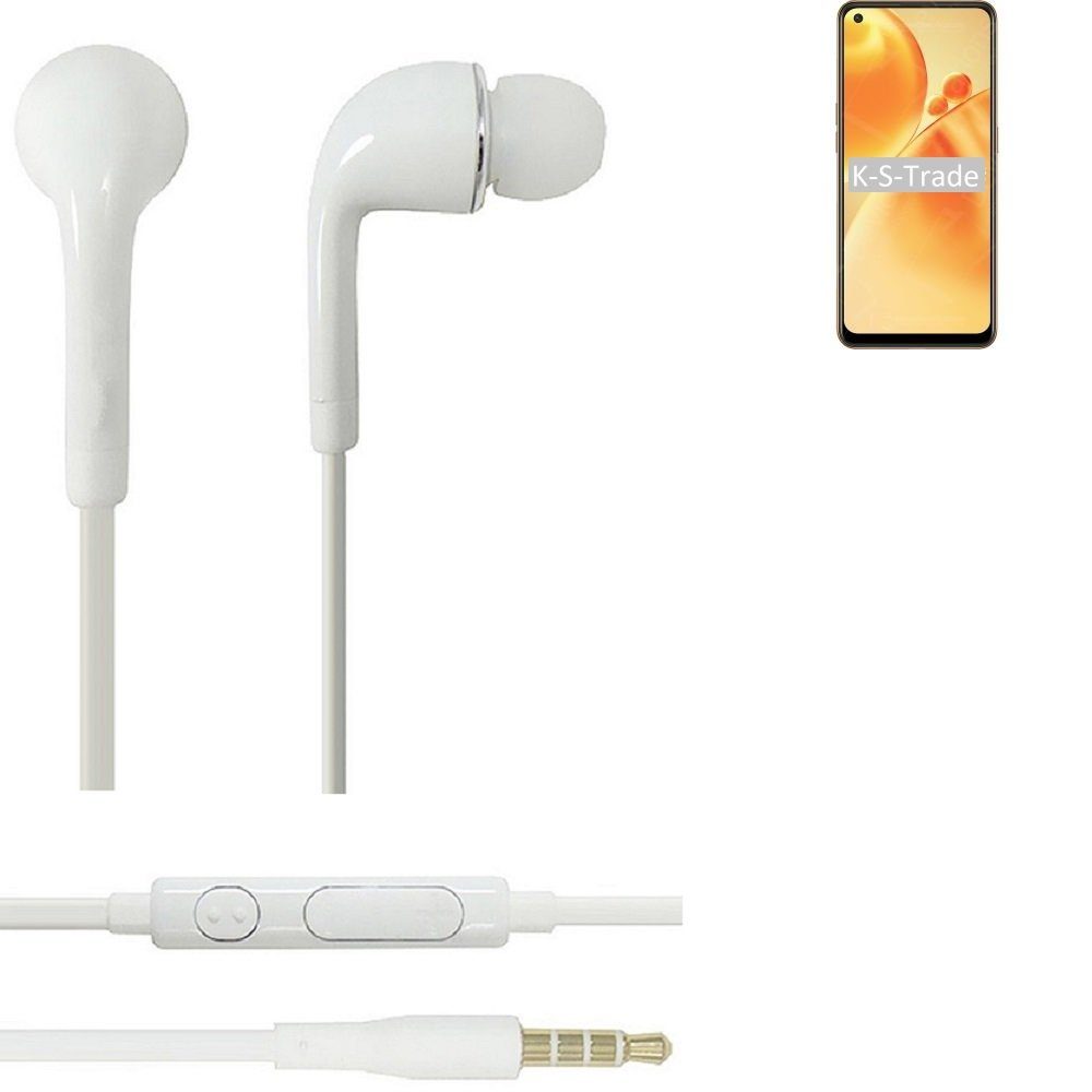 Oppo F19s (Kopfhörer 3,5mm) Headset Lautstärkeregler u für Mikrofon mit K-S-Trade weiß In-Ear-Kopfhörer