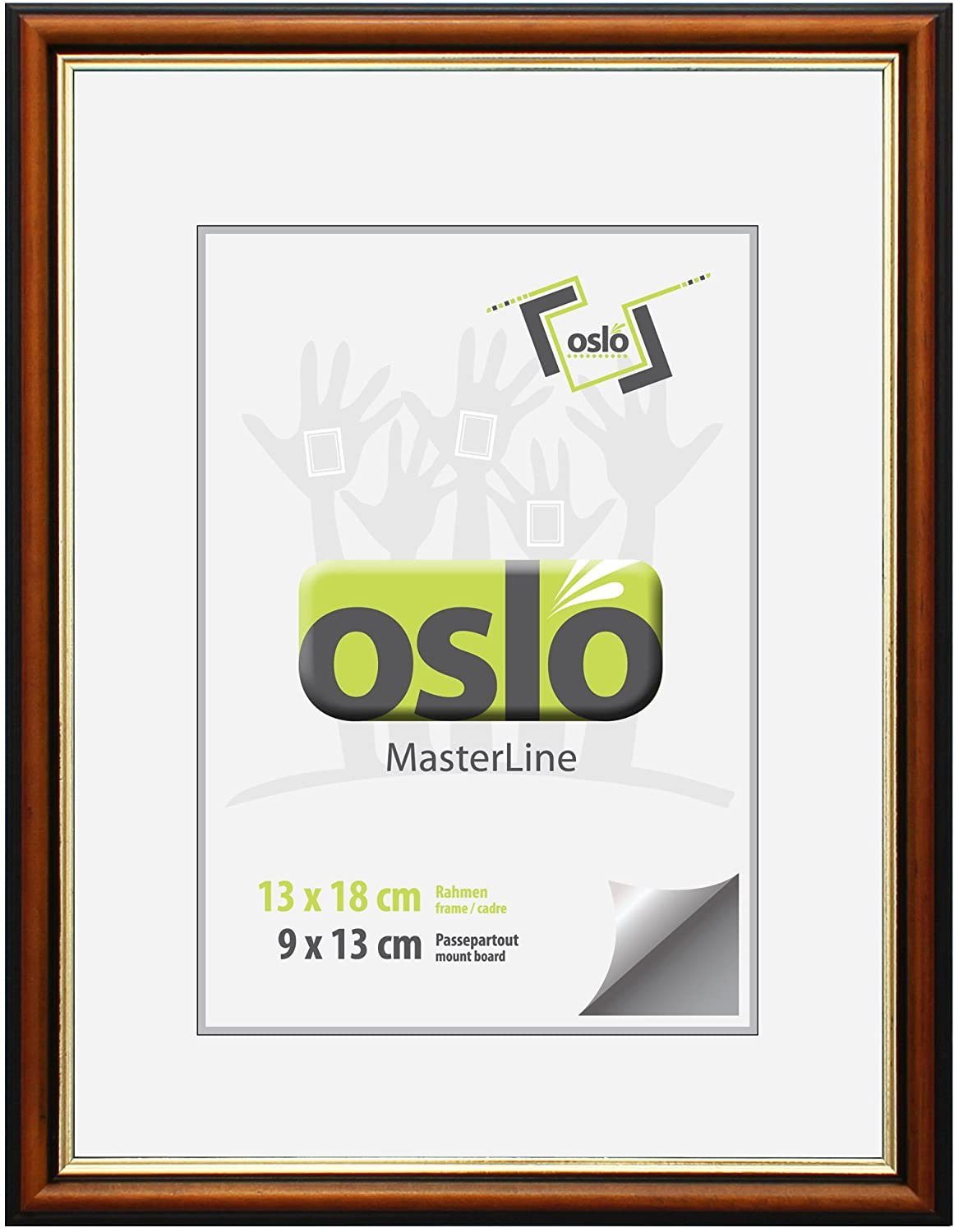 Oslo MasterLine Einzelrahmen Bilderrahmen 13 x 18 cm Holz massiv mit Glasscheibe und Aufsteller, Echtholzrahmen braun-gold FSC-zertifiziert