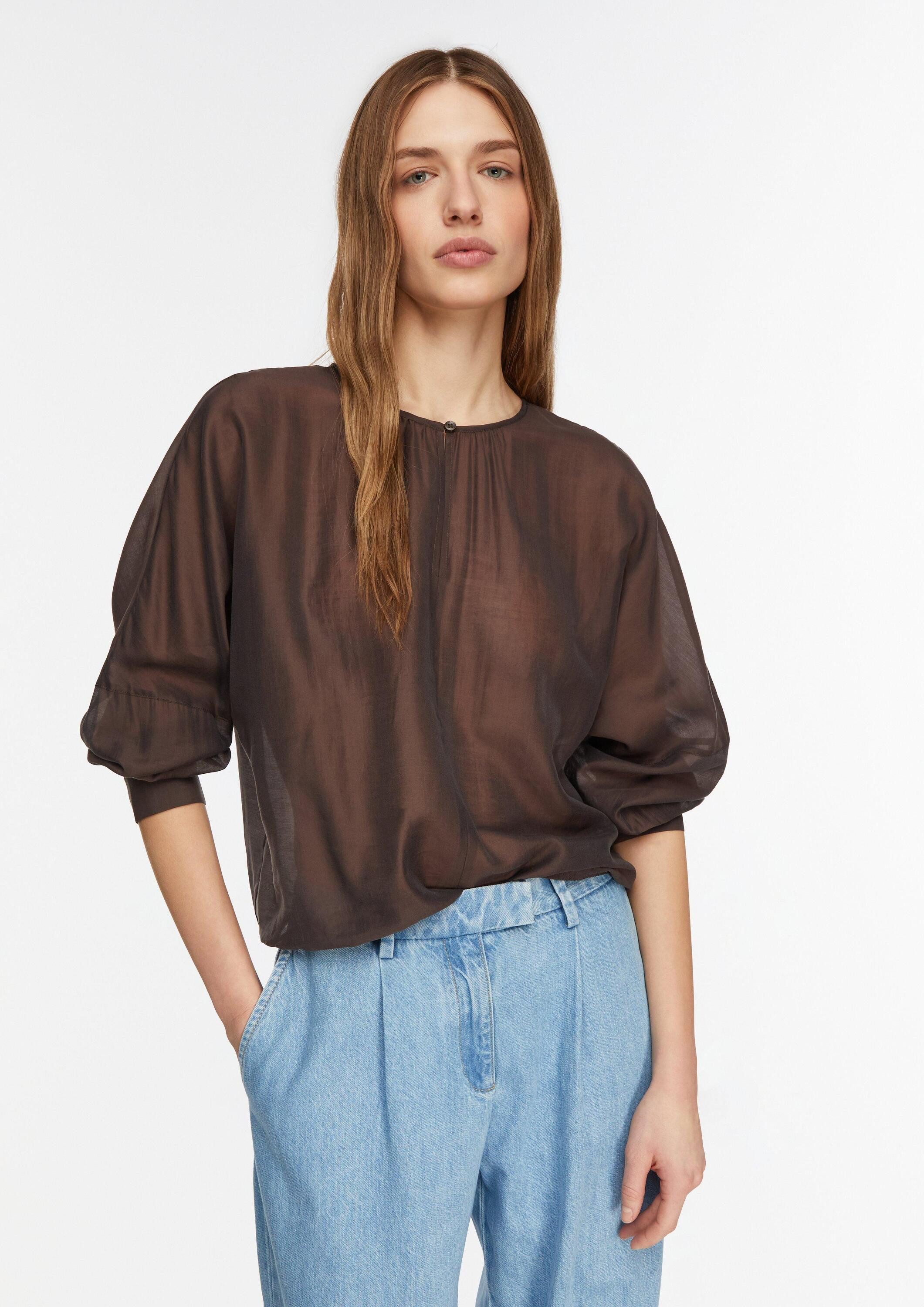 comma Langarmbluse Bluse Semitransparente Lyocellmix-Bluse mit Ballon-Saum