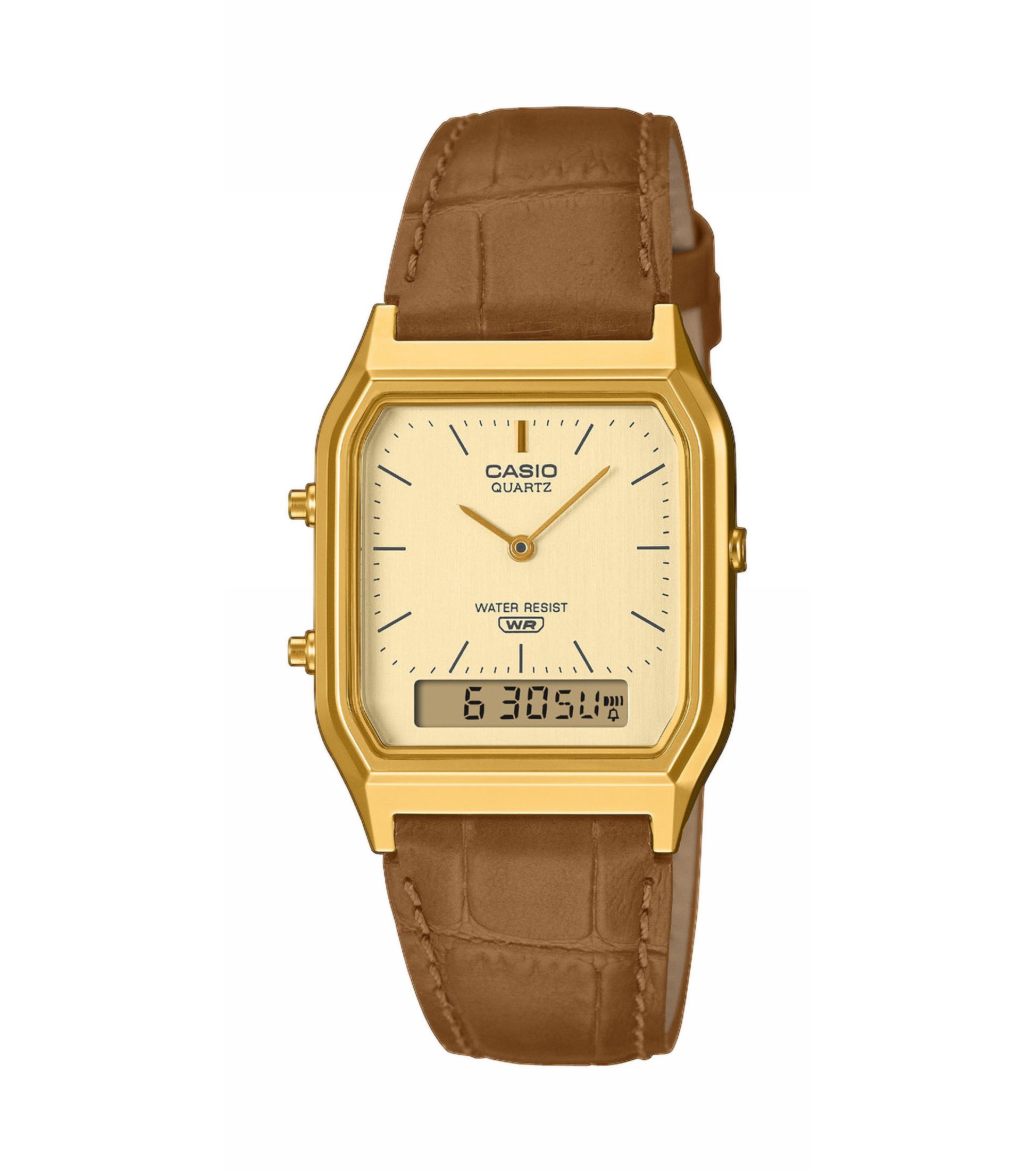 CASIO Quarzuhr Casio Unisex Uhr Edgy AQ-230EGL-9AEF Edelstahl, Leder, Gold plattiert, (1-tlg)