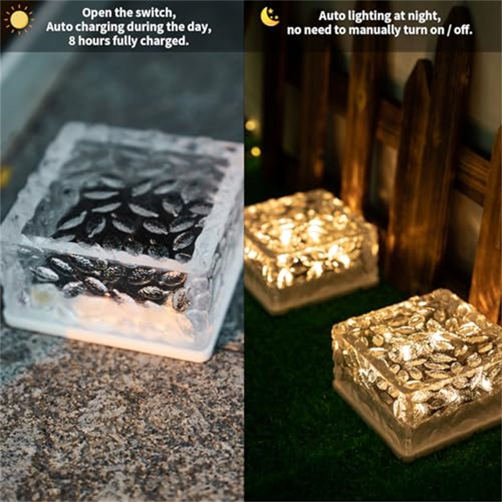 LQWELL LED Solarleuchte Solar Brick Light Solarlicht Deko Außen, LED, Warmweiß + Blau, Wasserdicht