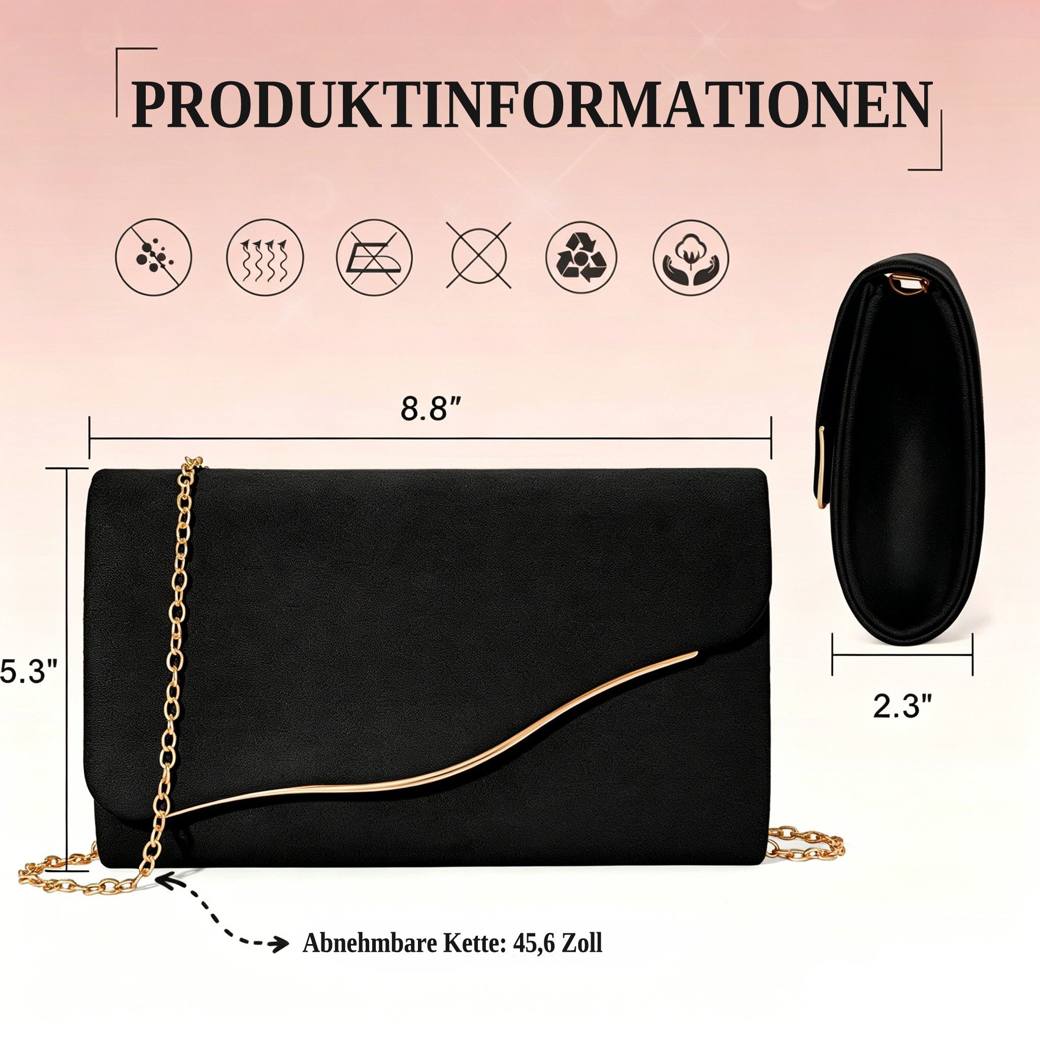 nsihing Abendtasche Damen Fashion-Abendtasche, Vintage-Samt-Clutch, mit abnehmbarer Kette, geeignet für Hochzeiten und Partys – Bild 3 von 5