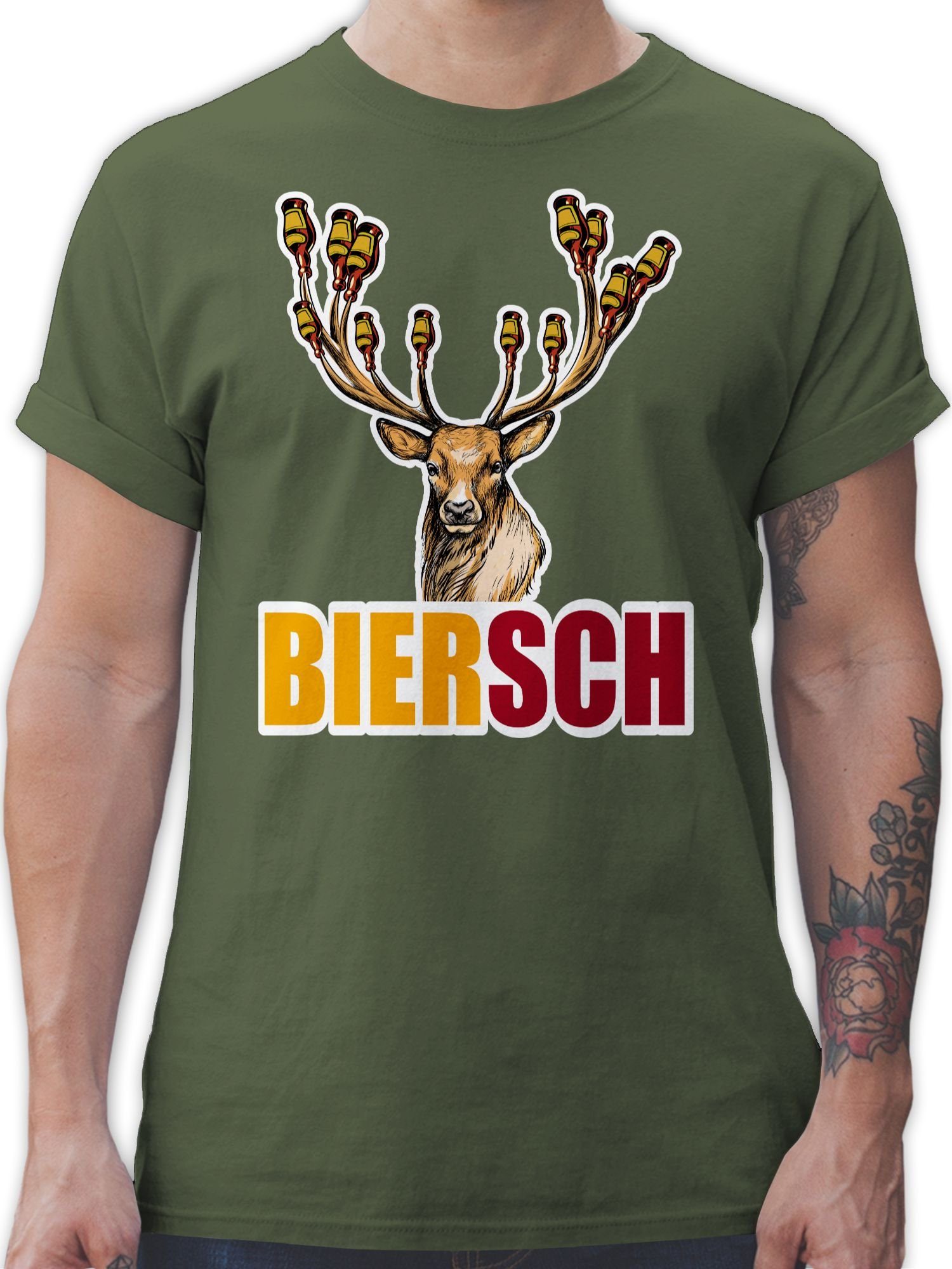 Shirtracer T-Shirt Biersch - Bier und Hirsch Mode für Oktoberfest Herren 03 Army Grün