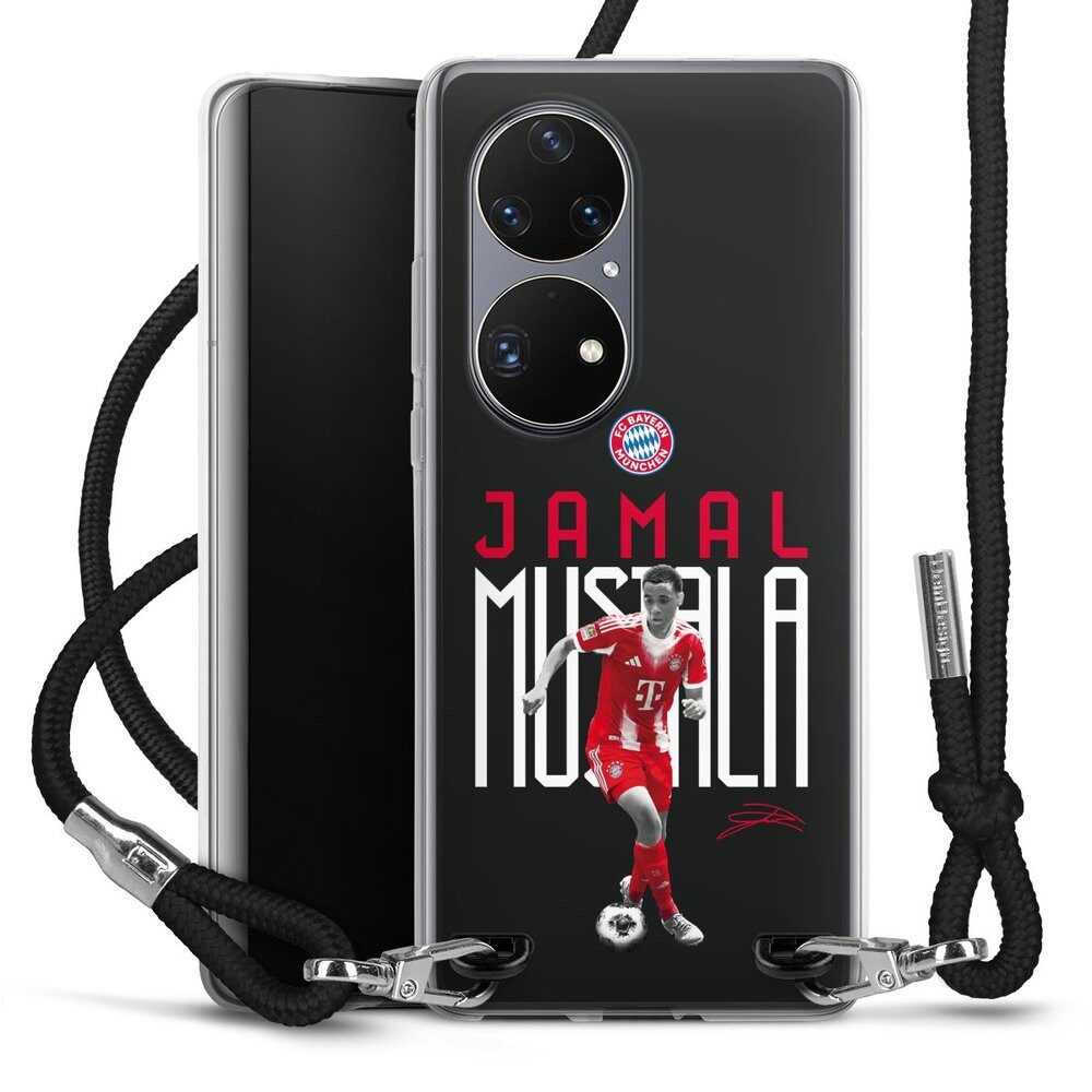 DeinDesign Handyhülle FC Bayern München Jamal Musiala Offizielles Lizenzprodukt, Huawei P50 Pro Handykette Hülle mit Band Case zum Umhängen