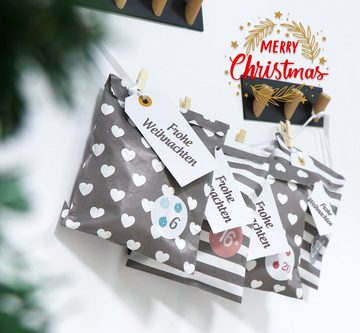 Homewit Christbaumschmuck DIY Weihnachtskalender Ạdvẹntskạlendẹr Geschenktüte zum Befüllen (1-tlg), Papiertüten inkl. 24 Zahl-Aufkleber