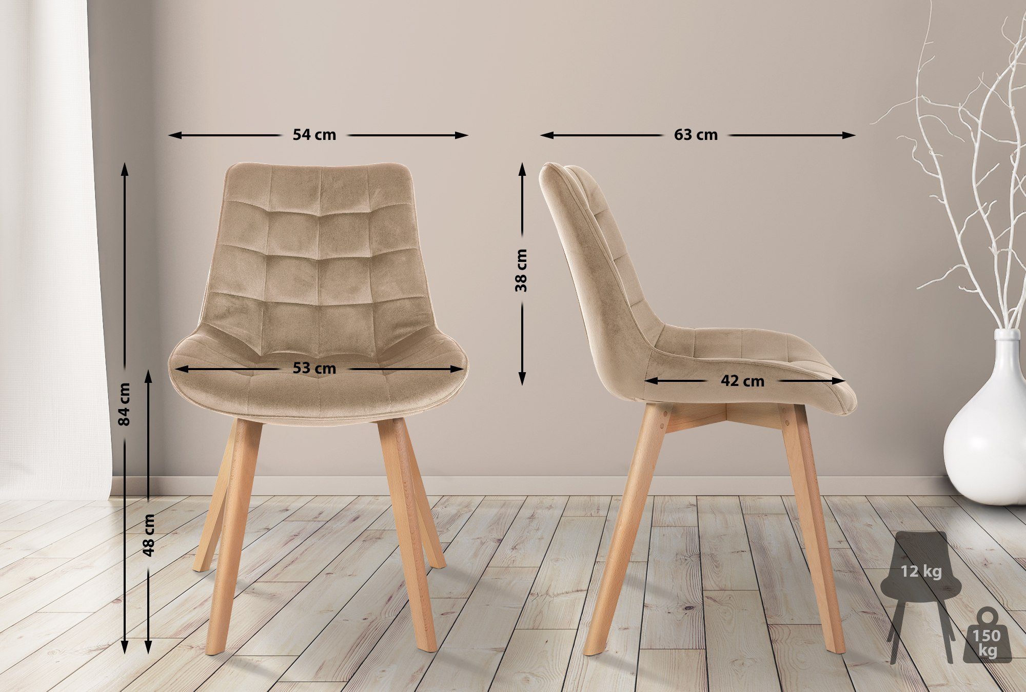 CLP Esszimmerstuhl Brook, Vierfußgestell aus Holz mit Samtbezug günstig online kaufen