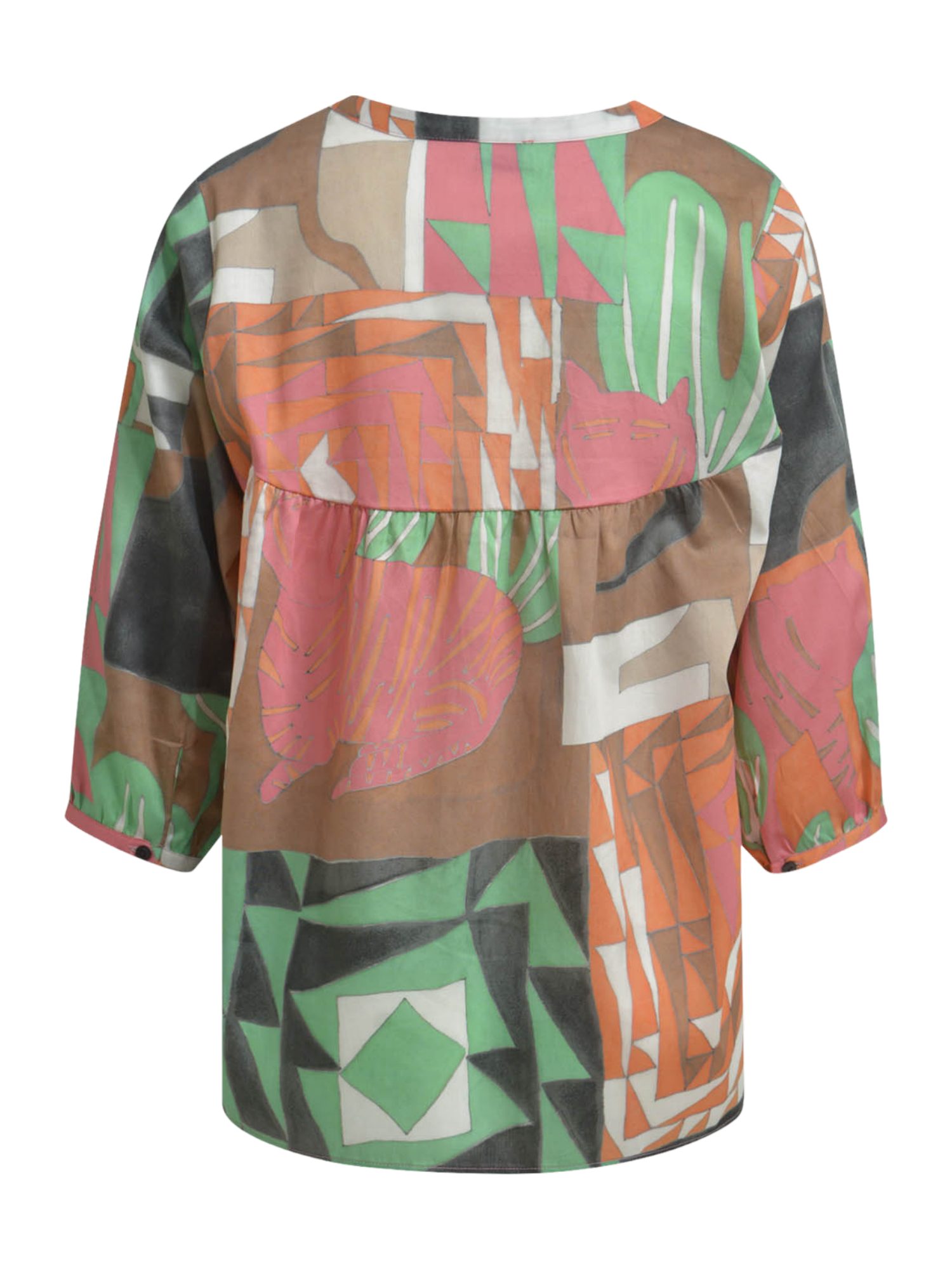 Milano Italy Blusenshirt bunt,Casual,Baumwolle,Allover-Print,V-Ausschnitt,Kurz,Regular Fit
