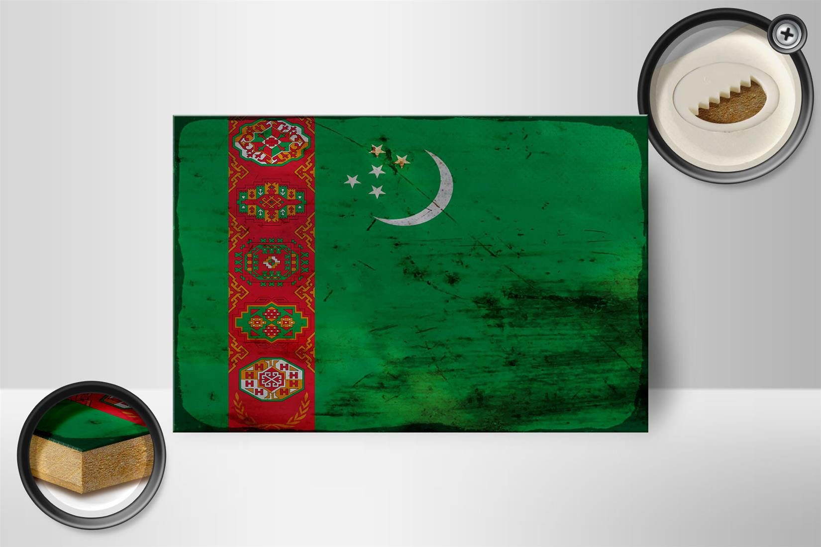Femer GmbH Holzbild Flagge Turkmenistan 18x12 cm Turkmenistan Rost, Flaggen (1 St), Glatte Holzfaserplatte (MDF), vorn beschichtet