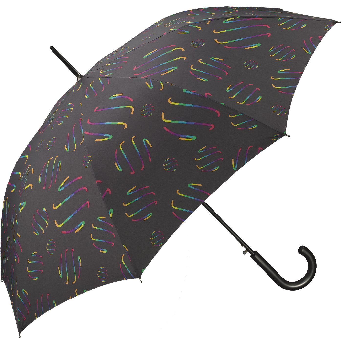 auf RAIN Auf-Automatik, Regenbogen-Wirbel Langregenschirm Damen-Regenschirm Grund HAPPY dunklem großer verspielte mit