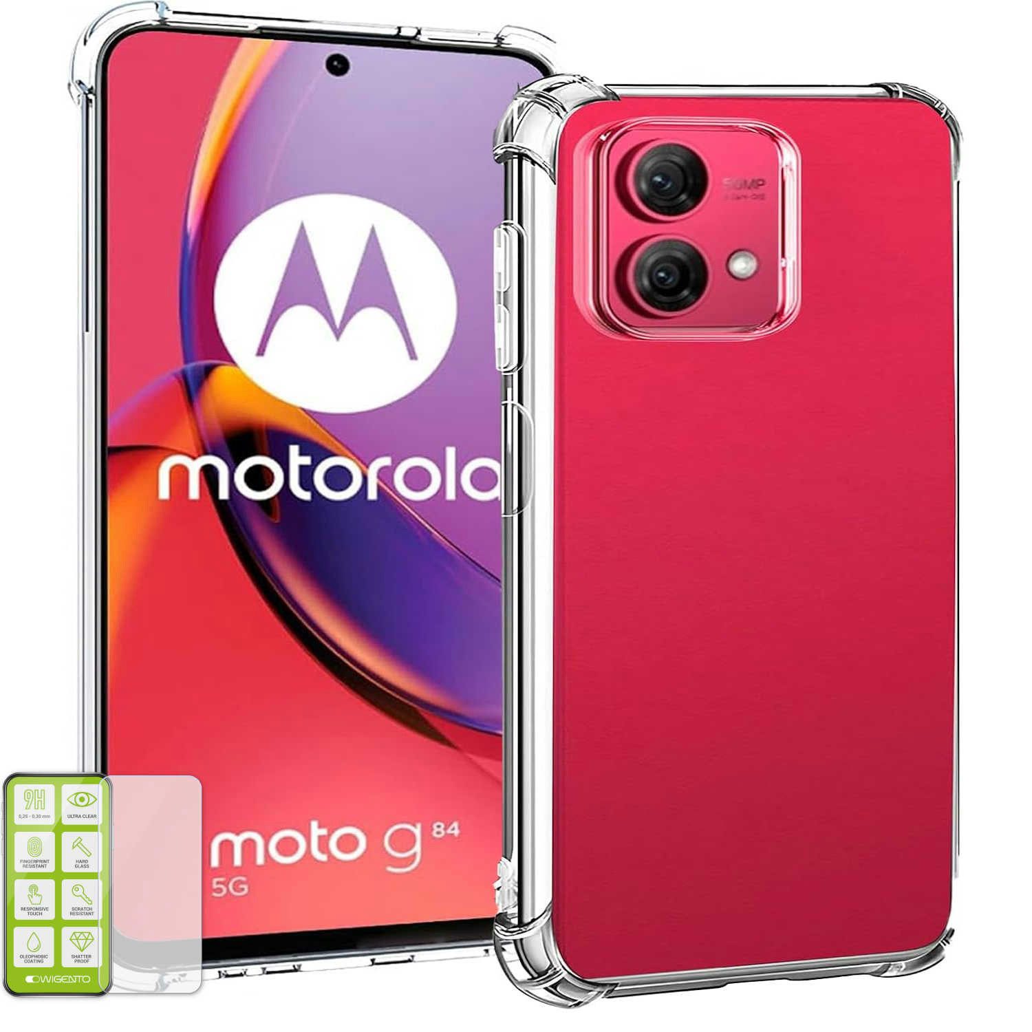 Wigento Handyhülle Für Motorola Moto G84 5G Schock TPU Silikon Schutz Hülle + Hart Glas