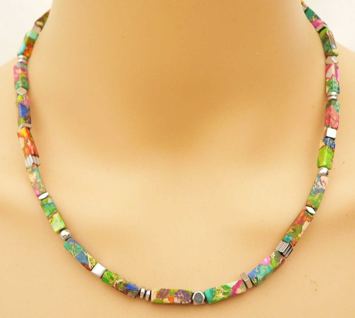 traumschmuck Kette ohne Anhänger 226j Halskette Schmuck-Edelstein Impression Jaspis multicolor Hämatit (inkl. Schmuckbox), handgefertigt, Made in Germany