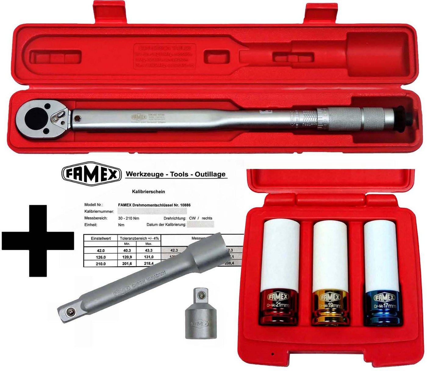 Thumbnail - FAMEX Drehmomentschlüssel 10886-3N Drehmomentschlüssel Set 1/2 Zoll (12,5mm) (4% Genauigkeit, 6 St), mit Kalibrierschein