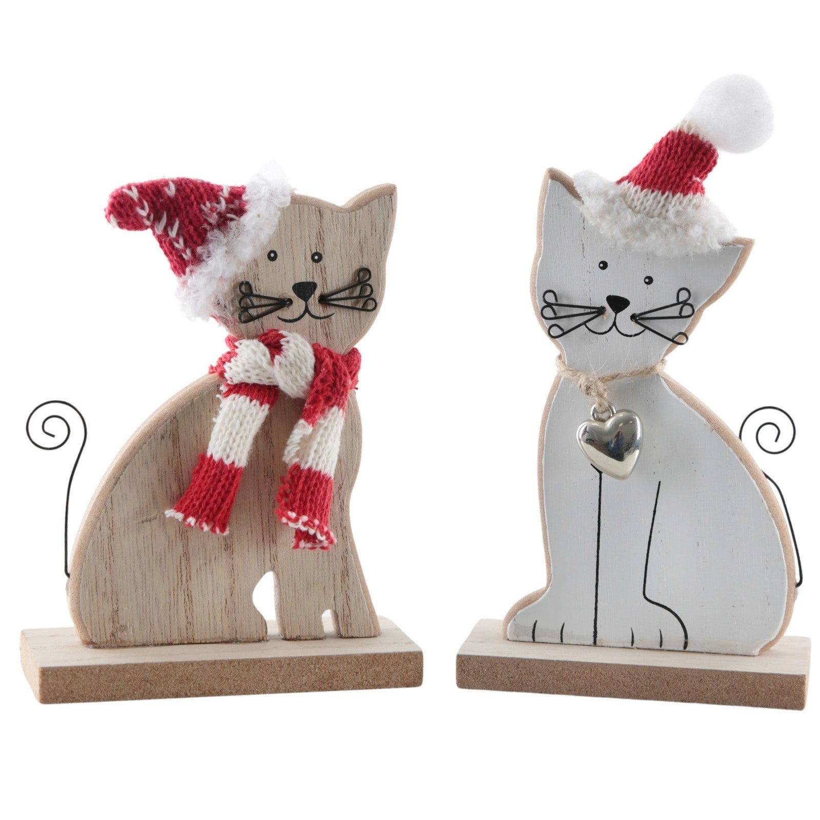 Logbuch-Verlag Streudeko Weihnachtsdeko Katzen 2er-Set aus MDF Holz 16 cm – Winterdeko