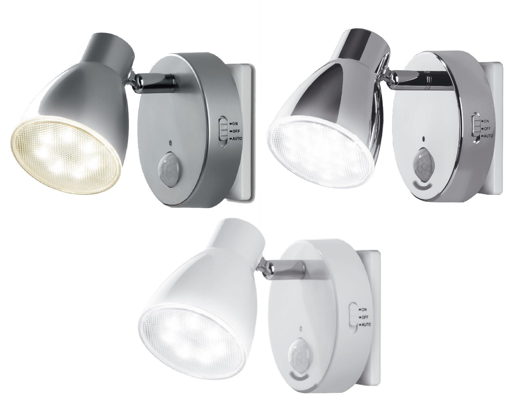 TRANGO LED Steckdosenleuchte, 2er Set 2635-028 LED Sensor Nachtlicht *MILO* mit Bewegungssensor & Automatikfunktion in Chrom Sicherheitslicht 230V Steckdosenlampe, Wandlampe, Orientierungslicht, Nachtlampe, Steckdosenlicht