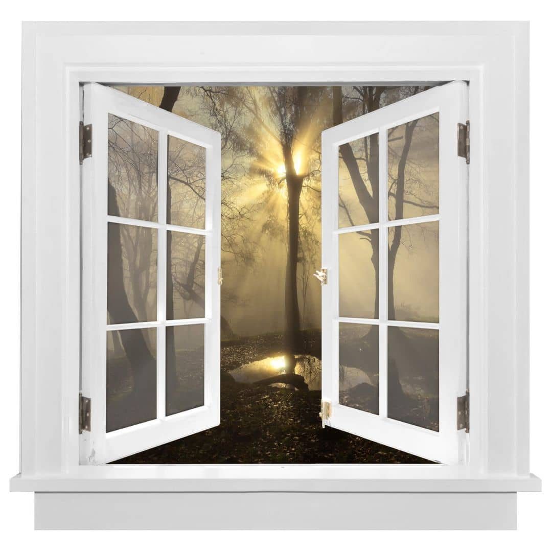 K&L Wall Wald, Wandtattoo Landhaus Aufkleber Fenster Natur selbstklebend Art Wandbild Sonnenstrahlen 3D Wandtattoo im Cuadrado