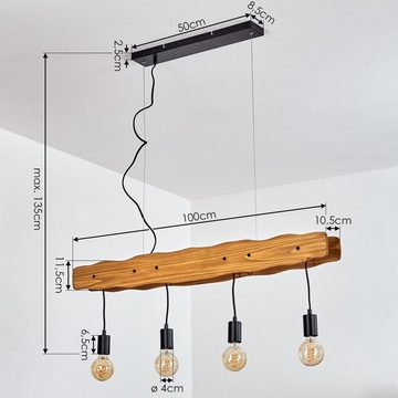 hofstein Pendelleuchte »Montelparo« Hängelampe aus Metall/Holz in Schwarz/Natur, ohne Leuchtmittel, Hängeleuchte mit Holzbalken, Höhe max. 135cm (verstellbar), 4xE27