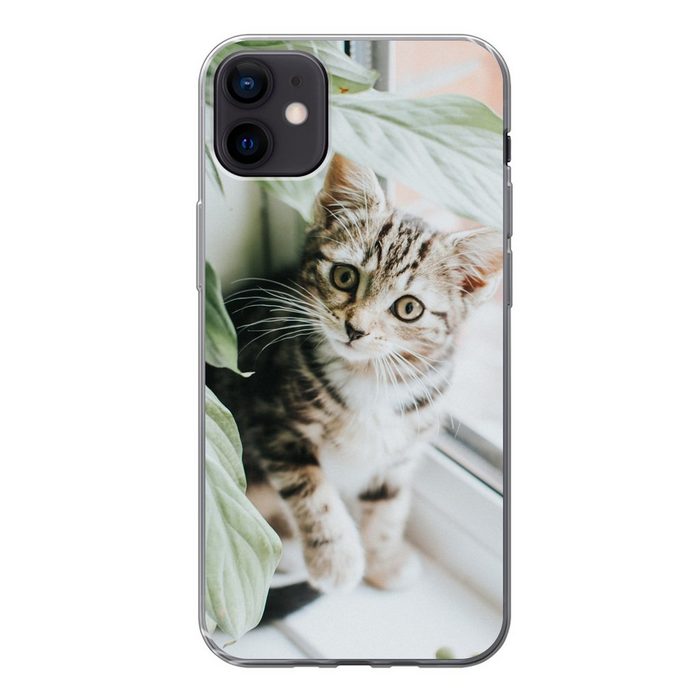 MuchoWow Handyhülle Katze - Kätzchen - Pflanzen Handyhülle Apple iPhone 12 Mini Smartphone-Bumper Print Handy