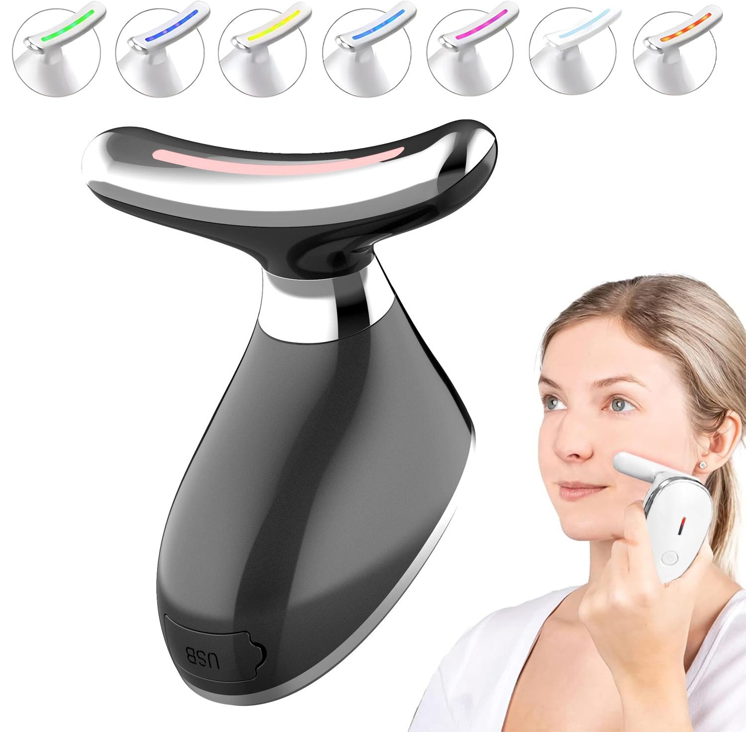 ANYSUN Gesichtsmassagegerät Elektrisches Gesichtsmassagegerät Gegen Falten,7 Farben 3 Modi, Gesicht Anti Falten Face Massager 42°C Wärme, Gua Sha Face Lifting Device, V Shape Facial EMS Gerät Masajeador für Damen Herren