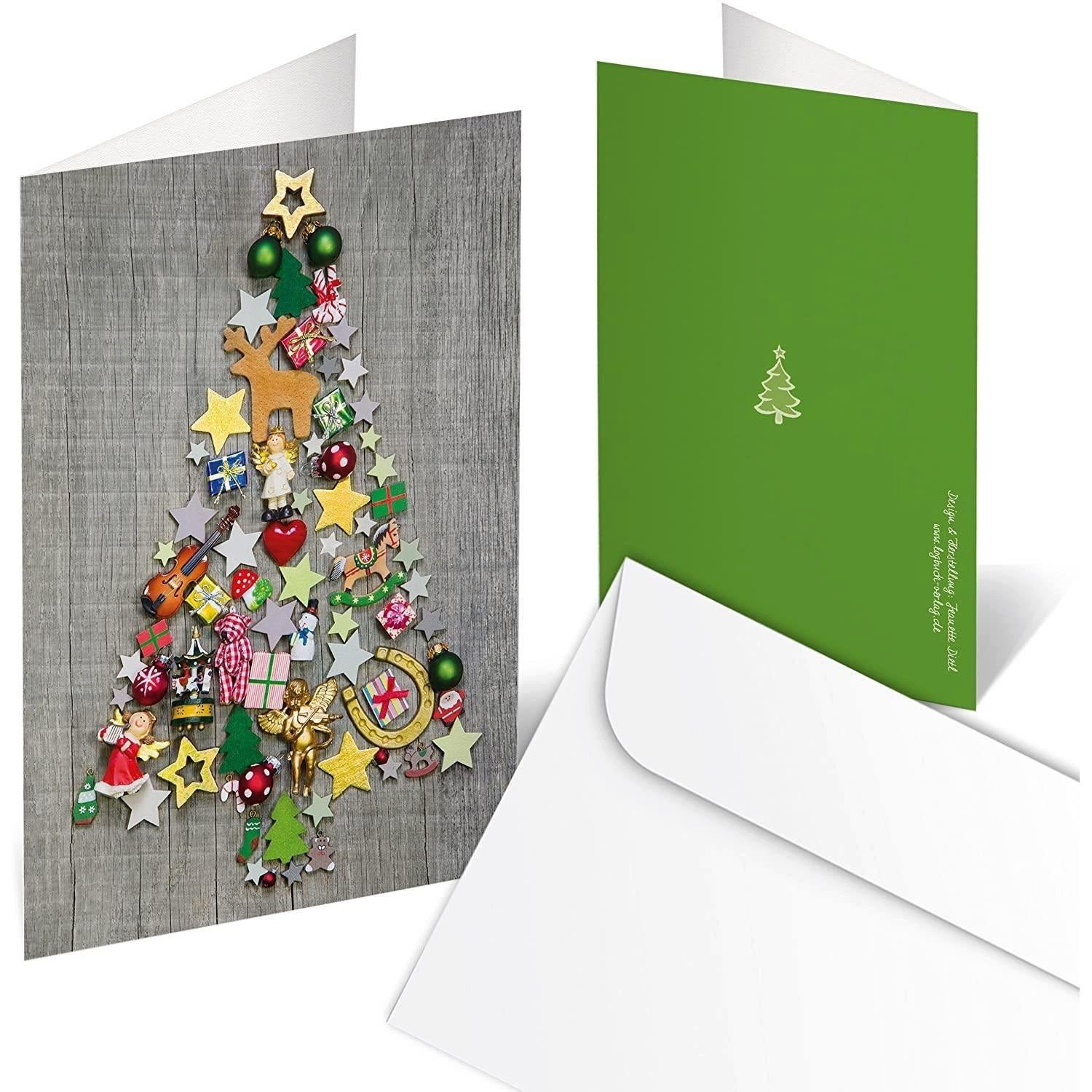 Logbuch-Verlag Klappkarte 100 Weihnachtskarten Klappkarten mit Umschlag – Weihnachtsbaum